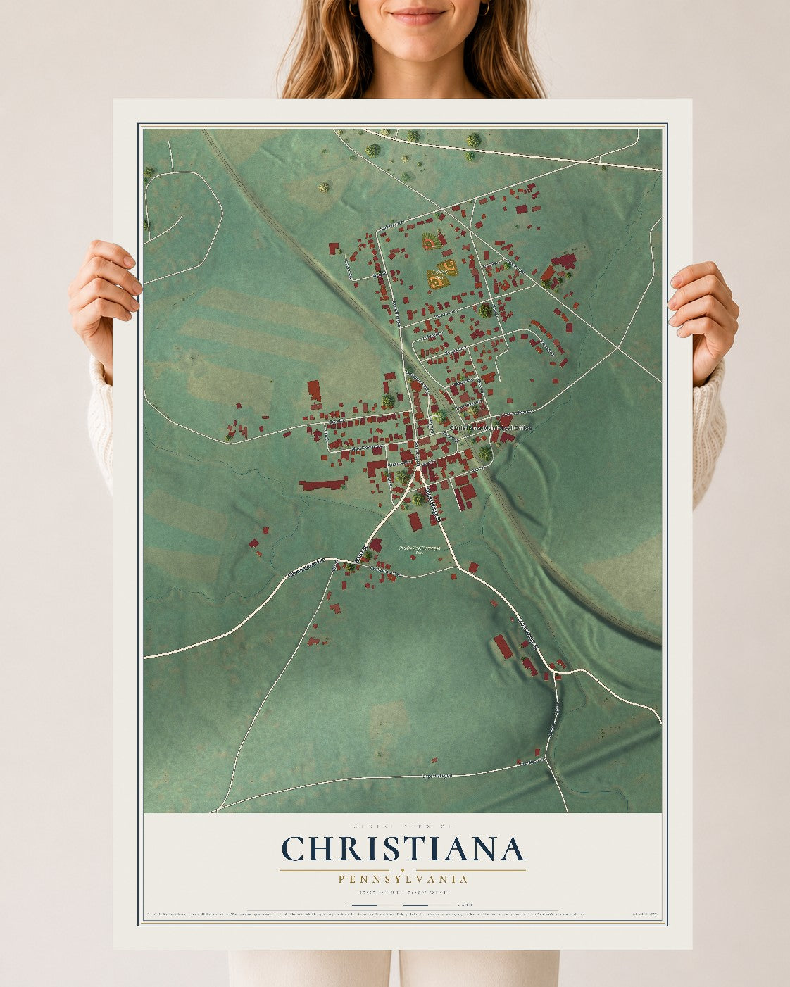 Map of Christiana, Pennsylvania, 24 x 36 inch unframed archival matte print