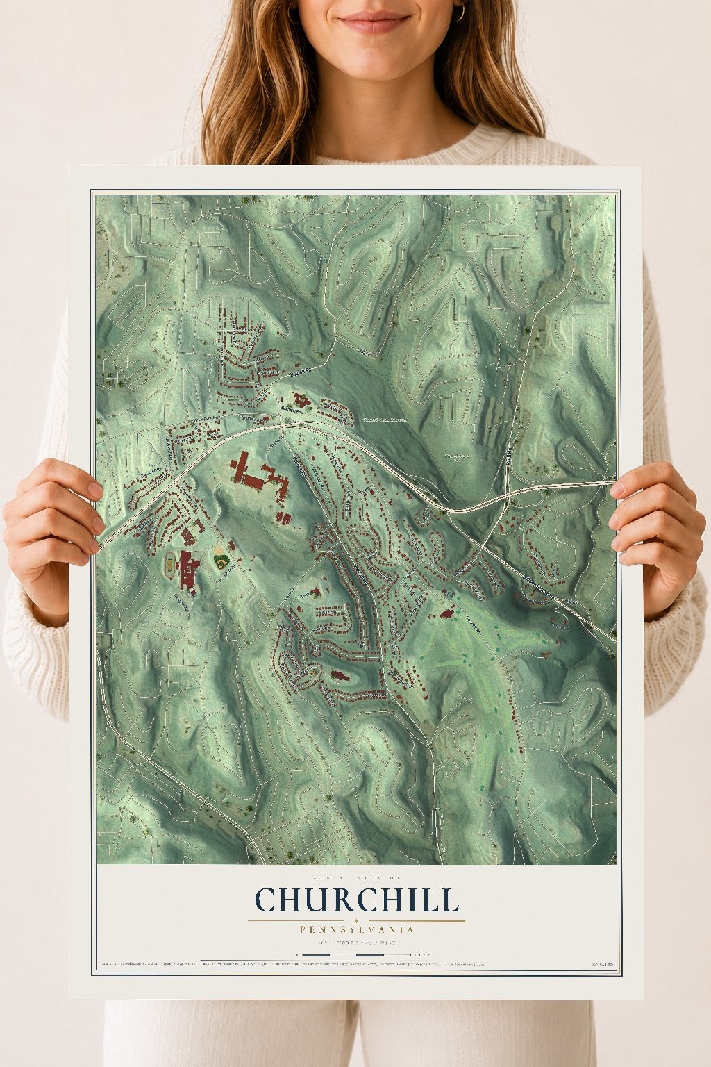Map of Churchill, Pennsylvania, 18 x 24 inch unframed archival matte print