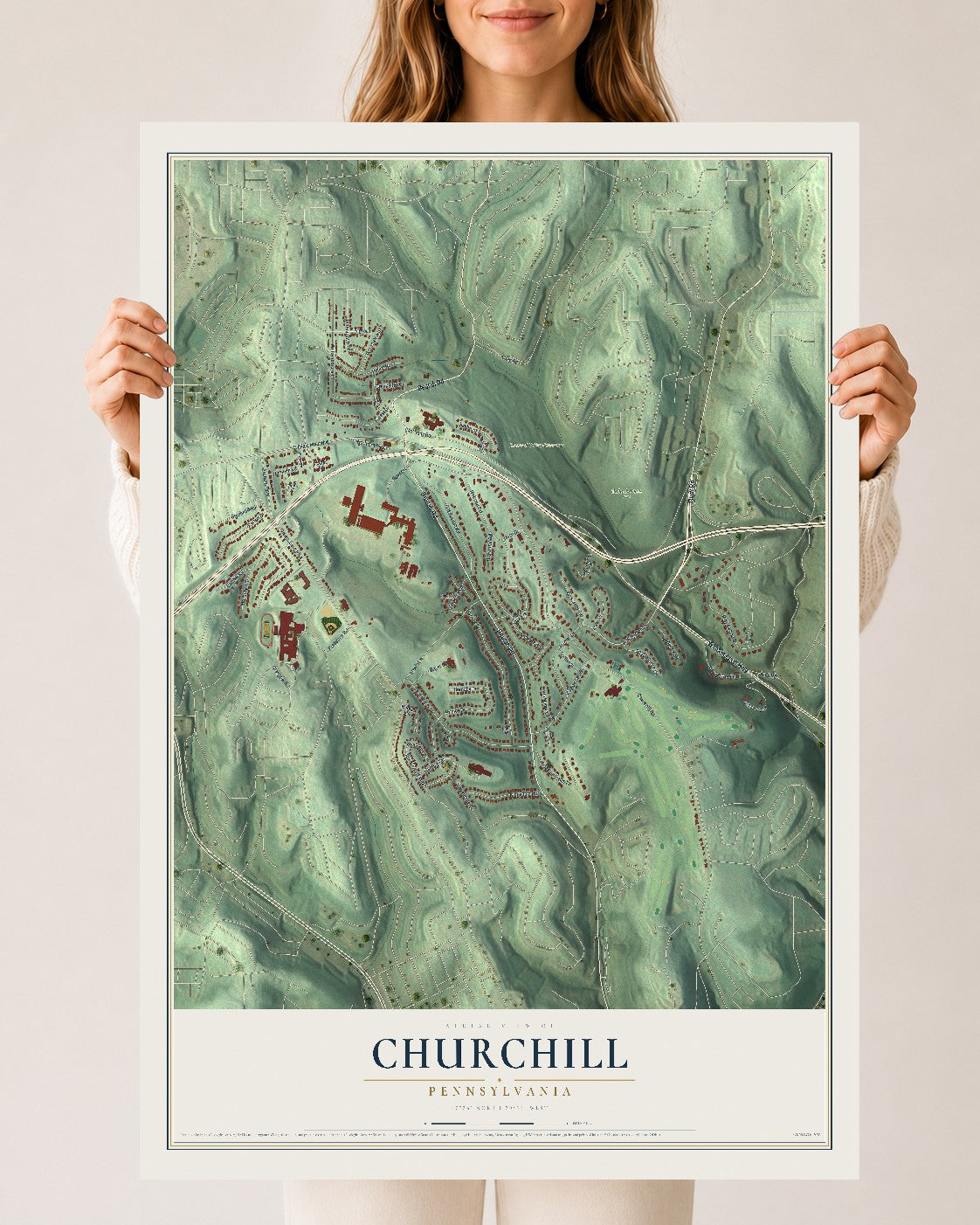 Map of Churchill, Pennsylvania, 24 x 36 inch unframed archival matte print