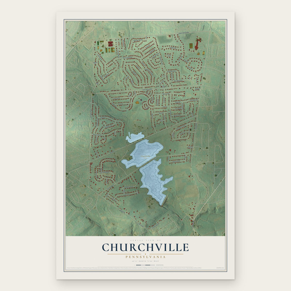 Churchville, Pennsylvania map print, the full design