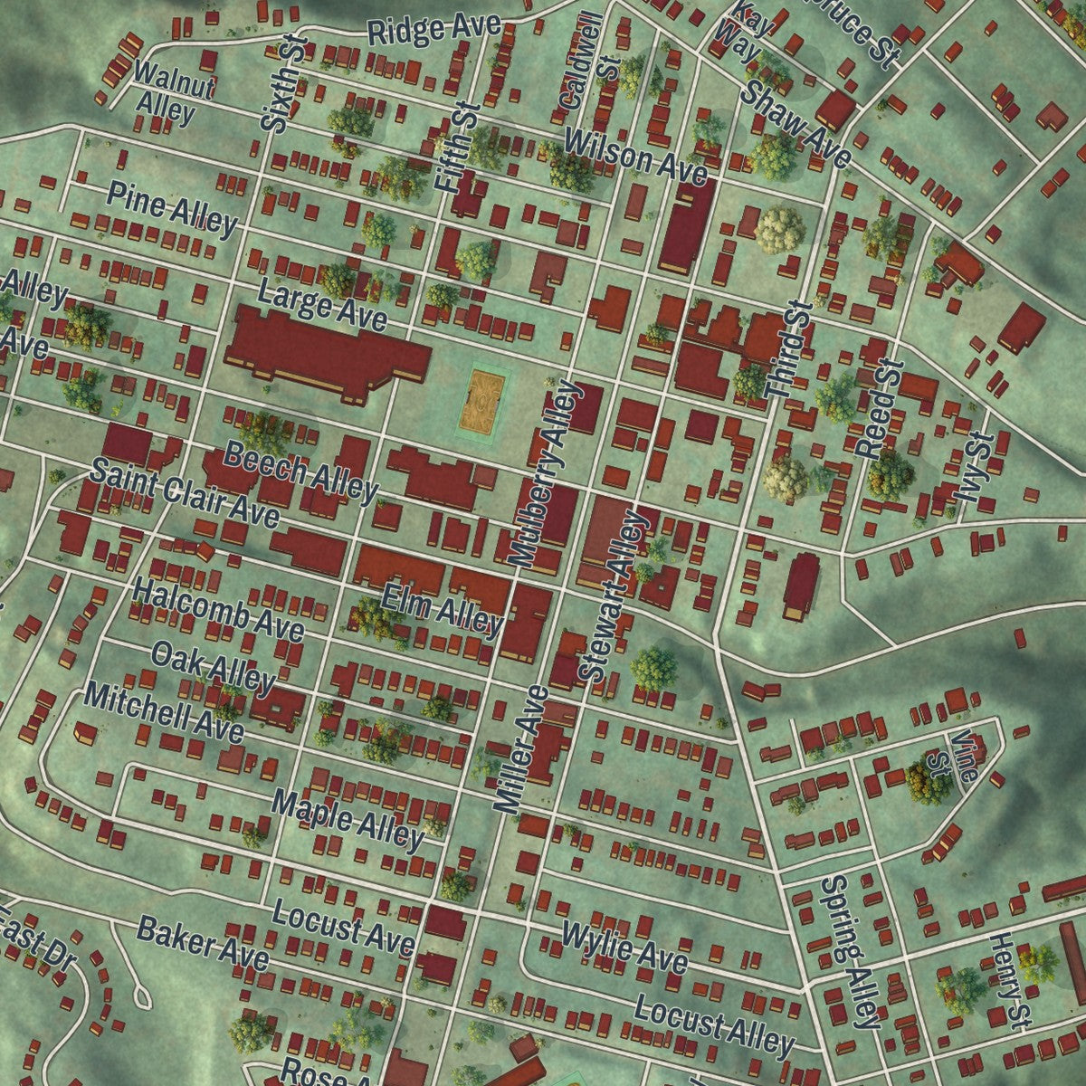 Close-up of the map of Clairton, Pennsylvania print showing street and building detail