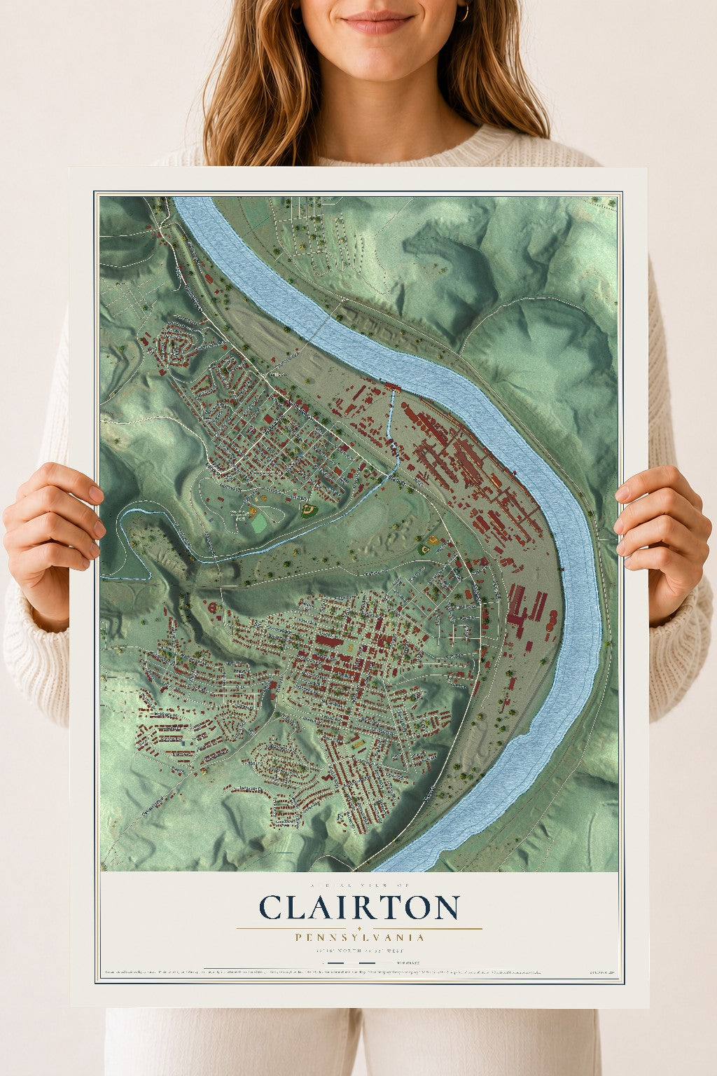 Map of Clairton, Pennsylvania, 18 x 24 inch unframed archival matte print