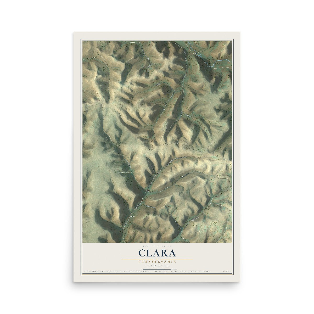 Map of Clara, Pennsylvania, 12 x 18 inch unframed archival matte print
