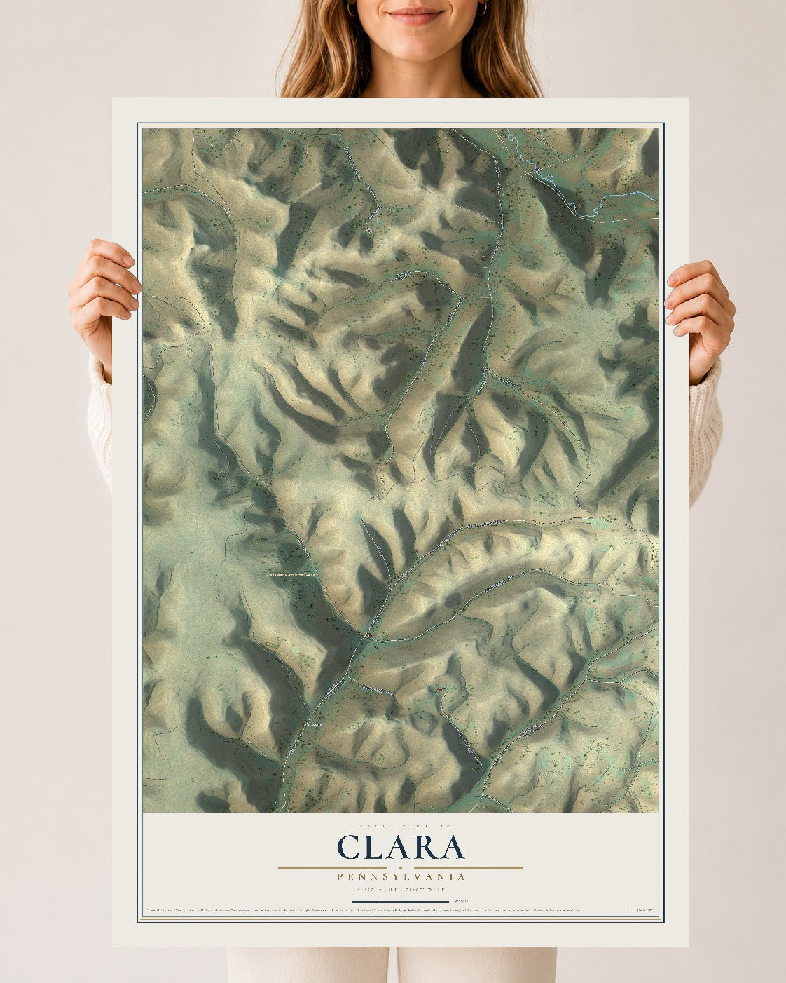 Map of Clara, Pennsylvania, 24 x 36 inch unframed archival matte print