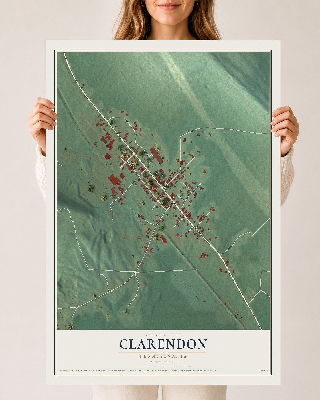 Map of Clarendon, Pennsylvania, 24 x 36 inch unframed archival matte print