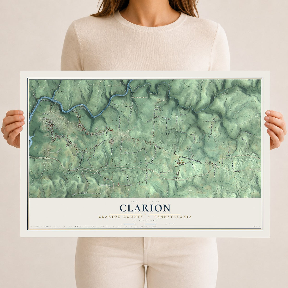 Map of Clarion, Clarion County, Pennsylvania, 12 x 18 inch unframed archival matte print