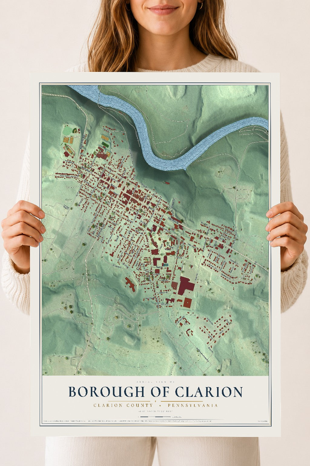 Map of the Borough of Clarion, Clarion County, Pennsylvania, 18 x 24 inch unframed archival matte print