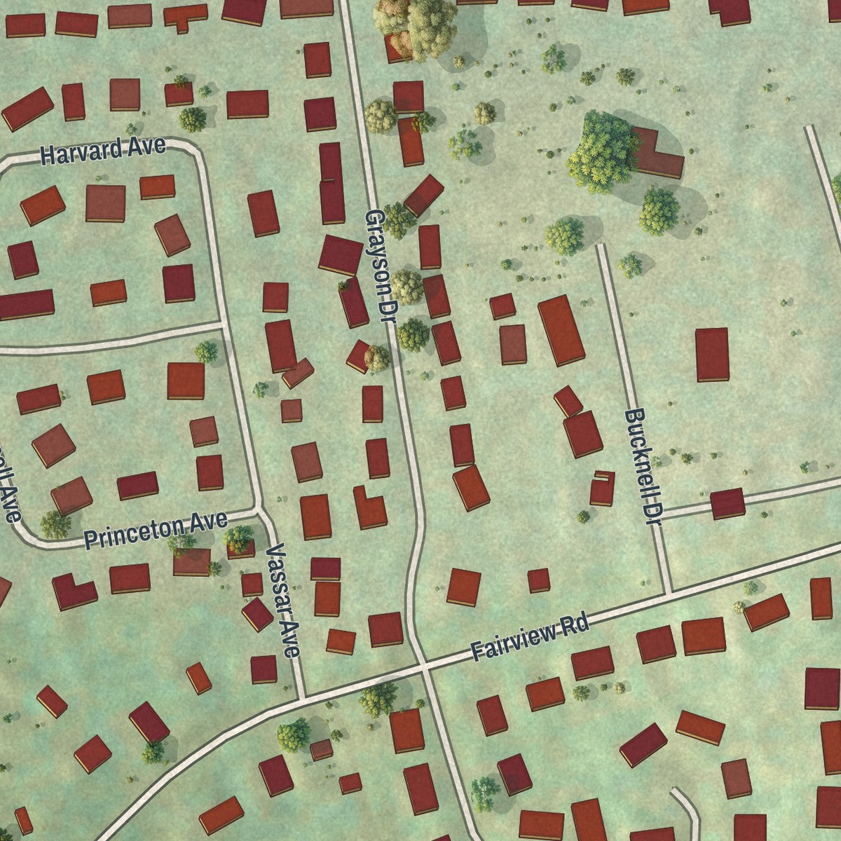 Close-up of the map of Clarks Green, Pennsylvania print showing street and building detail