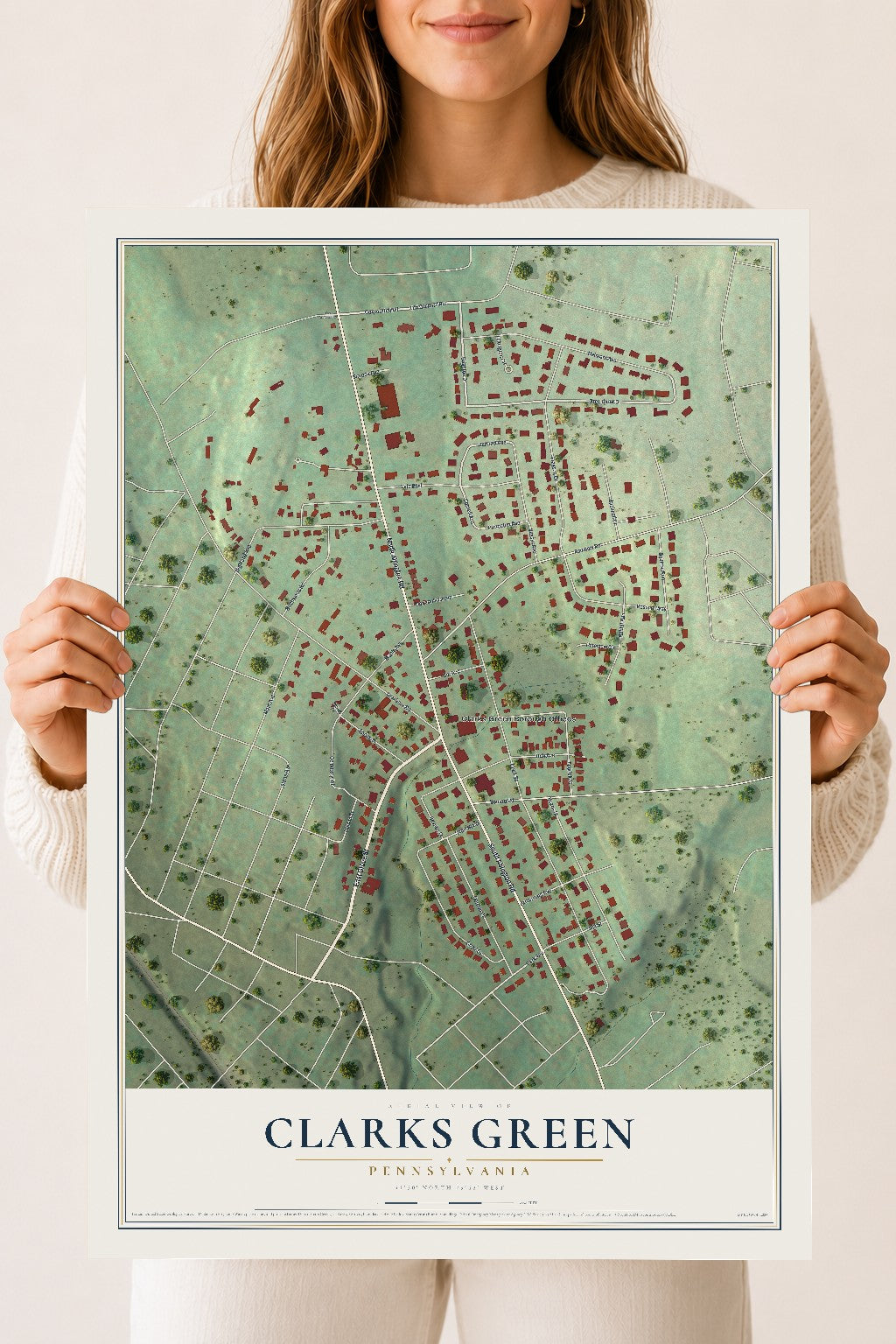 Map of Clarks Green, Pennsylvania, 18 x 24 inch unframed archival matte print