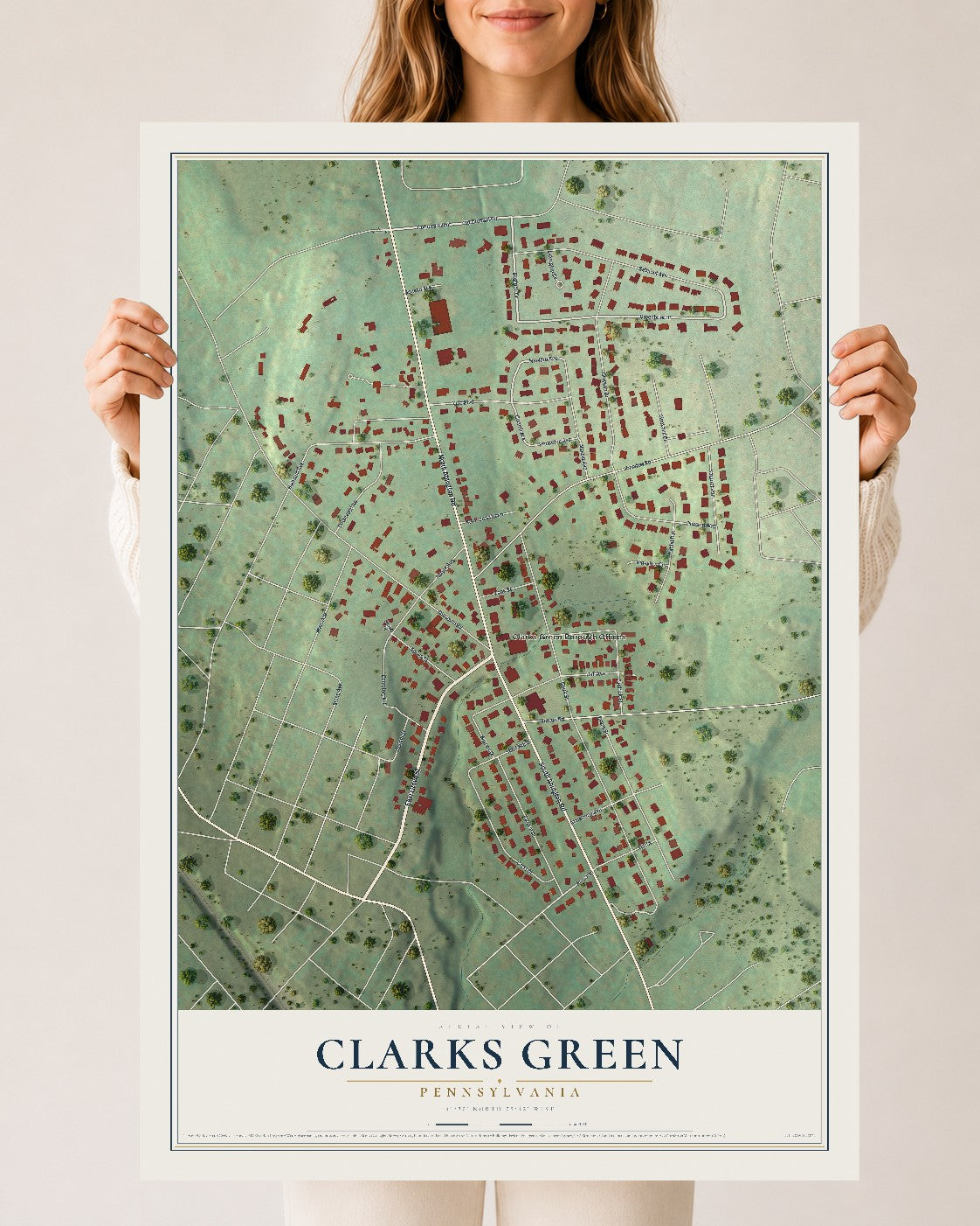 Map of Clarks Green, Pennsylvania, 24 x 36 inch unframed archival matte print