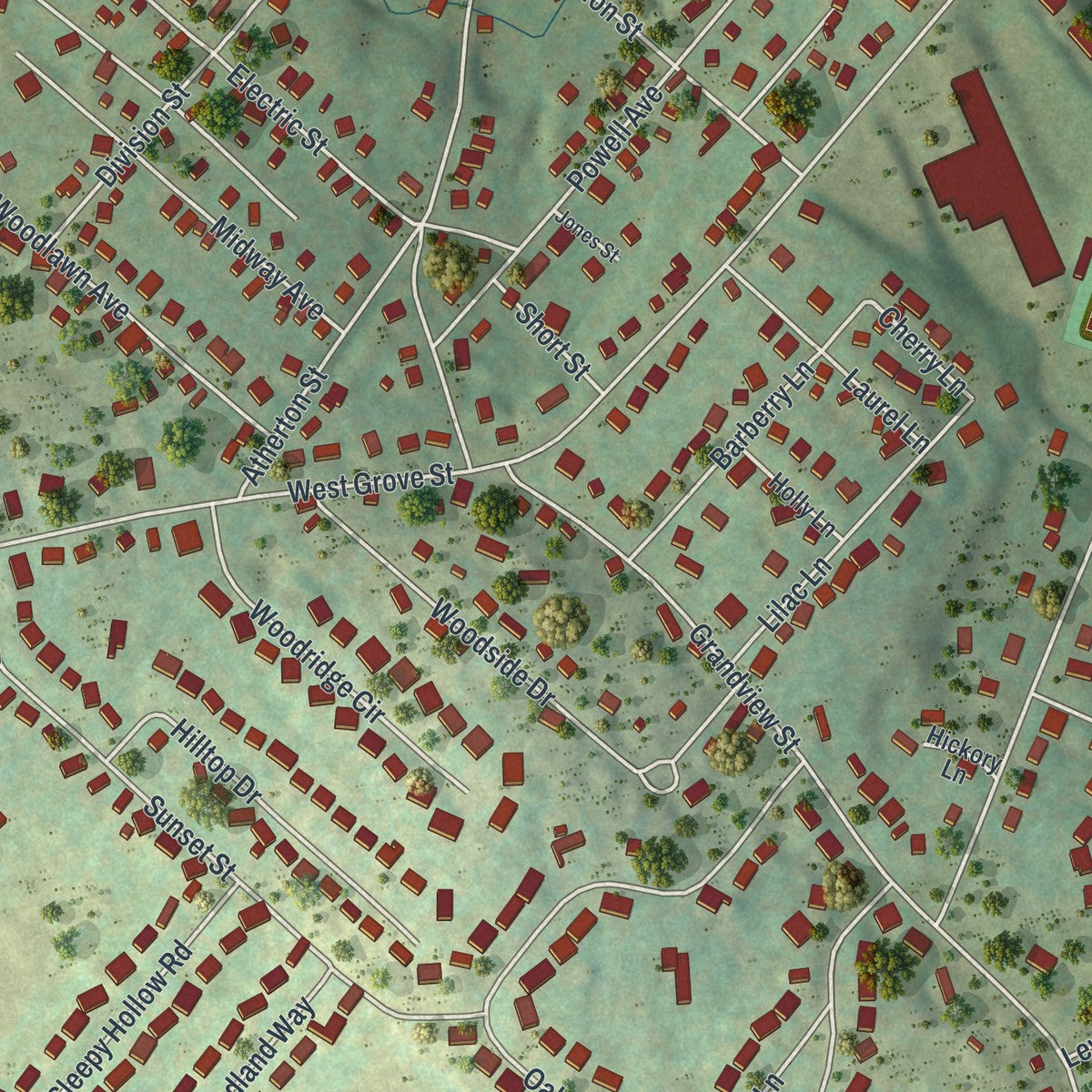 Second close-up of the map of Clarks Summit, Pennsylvania print showing more streets and buildings
