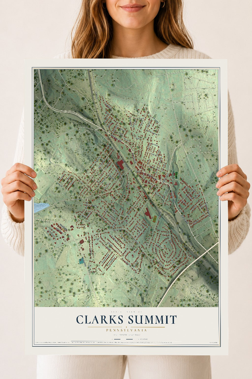 Map of Clarks Summit, Pennsylvania, 18 x 24 inch unframed archival matte print