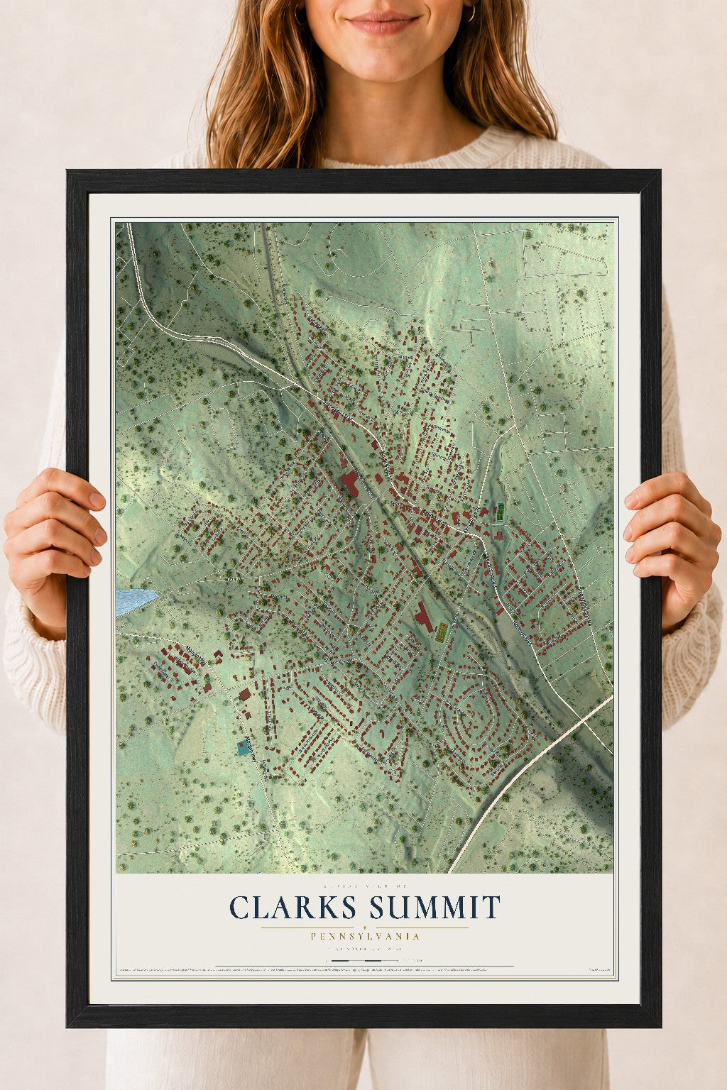 Map of Clarks Summit, Pennsylvania, 18 x 24 inch print in a black wood frame