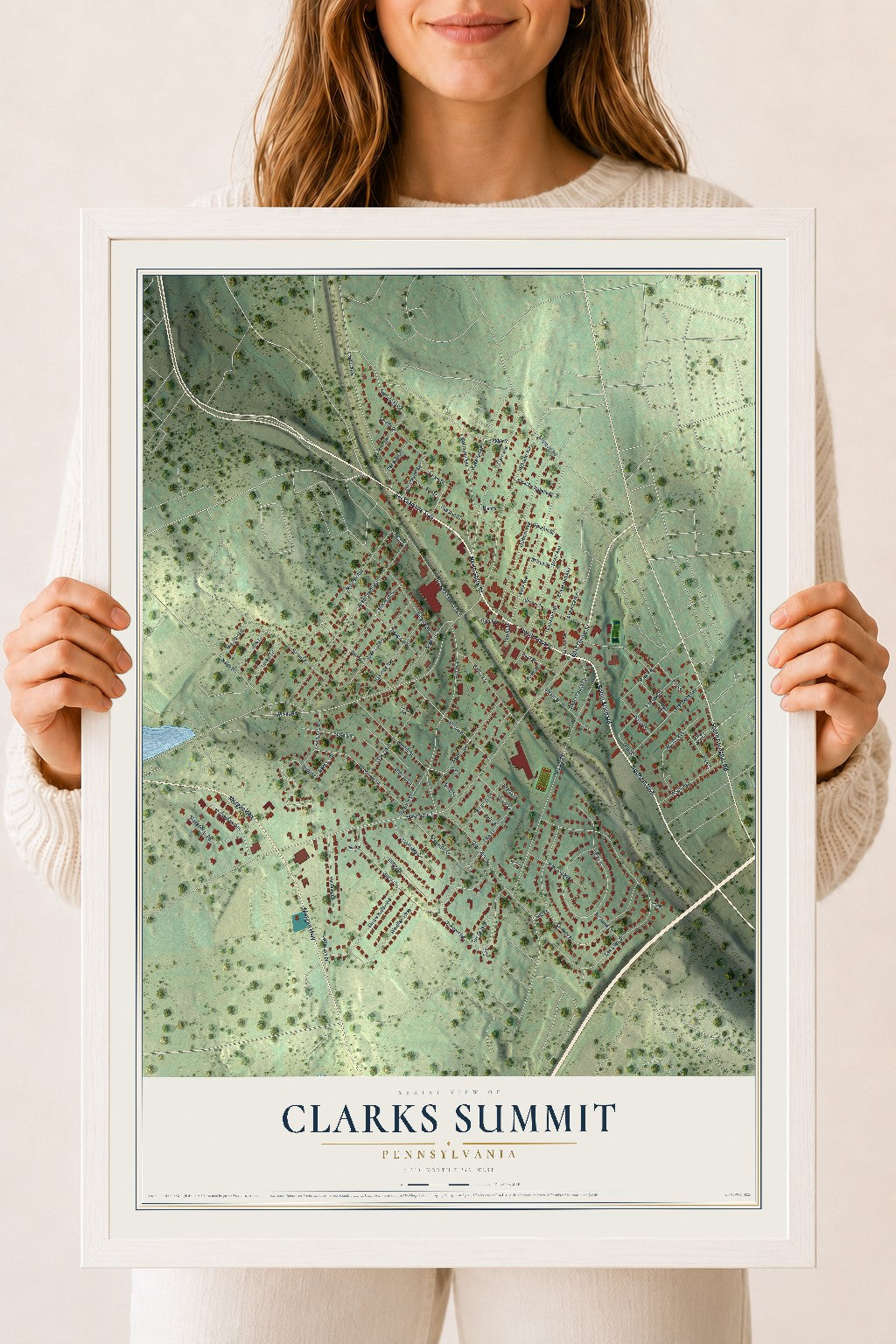 Map of Clarks Summit, Pennsylvania, 18 x 24 inch print in a white wood frame