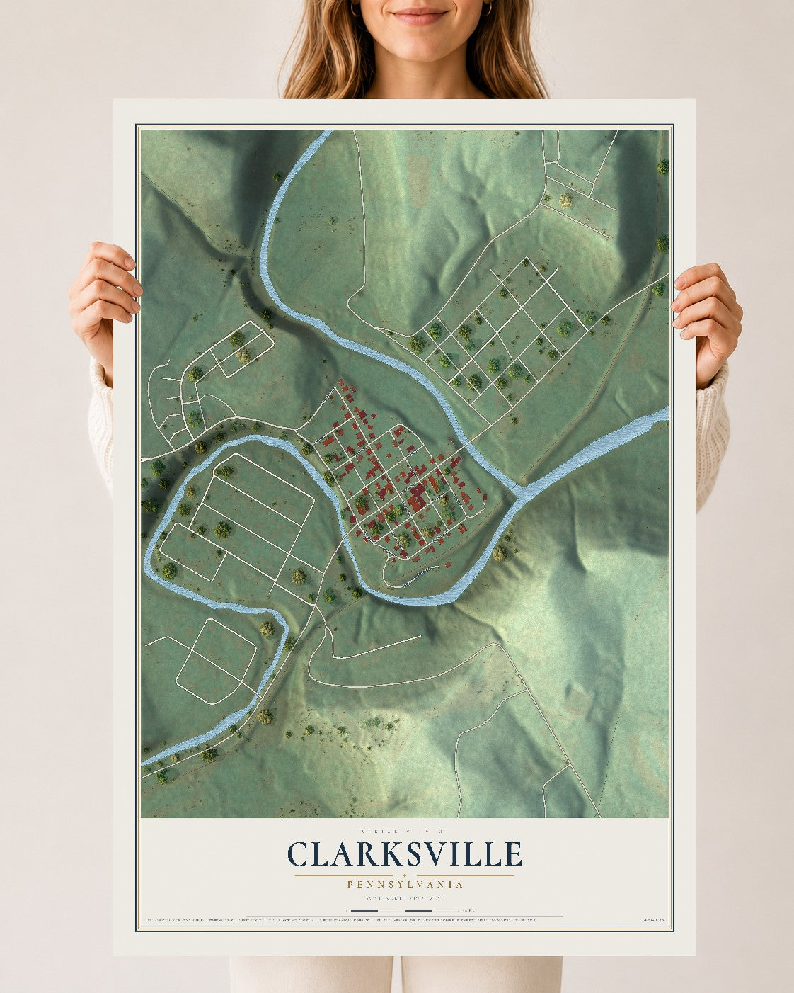 Map of Clarksville, Pennsylvania, 24 x 36 inch unframed archival matte print