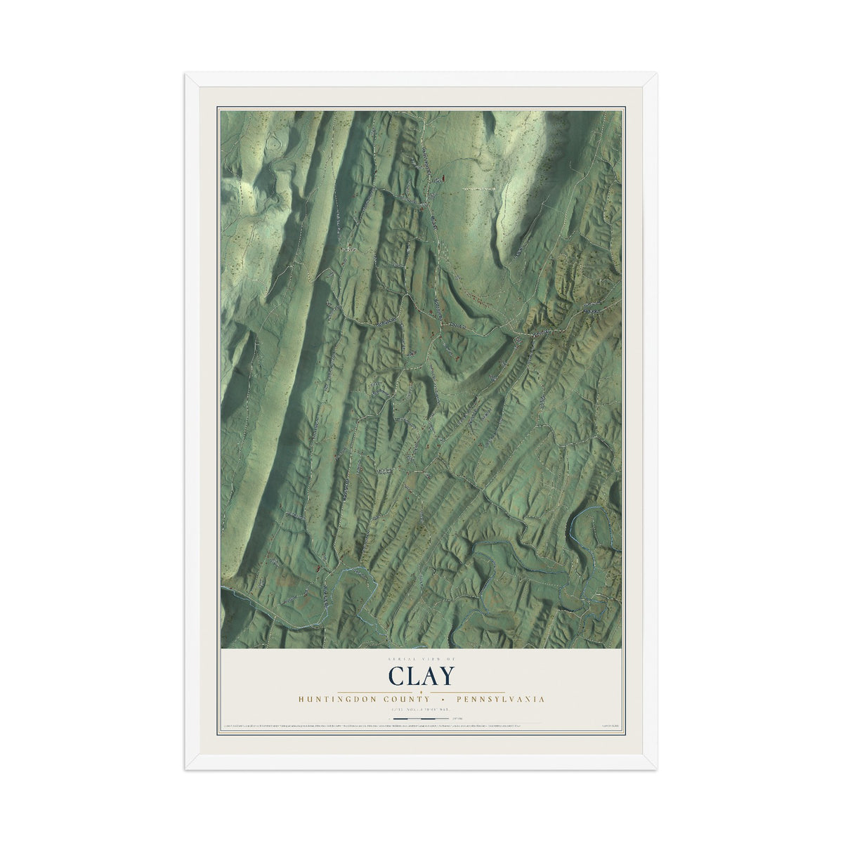 Map of Clay, Huntingdon County, Pennsylvania, 12 x 18 inch print in a white wood frame
