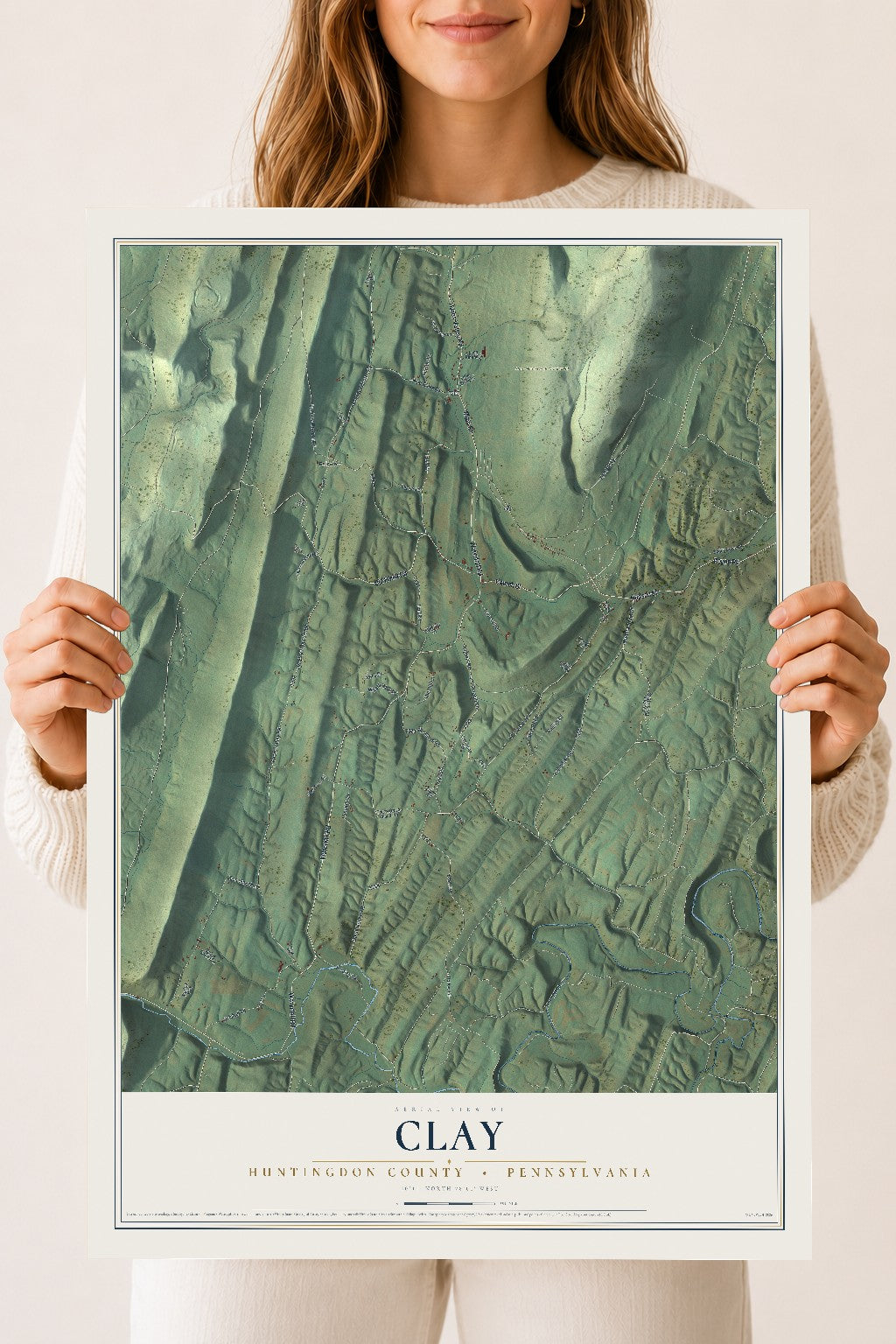 Map of Clay, Huntingdon County, Pennsylvania, 18 x 24 inch unframed archival matte print