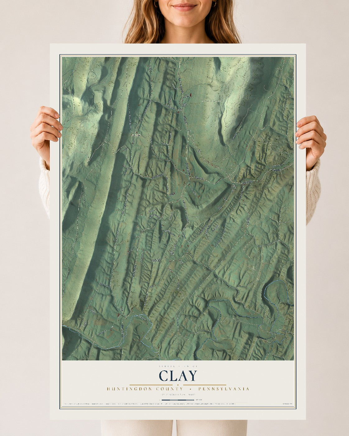 Map of Clay, Huntingdon County, Pennsylvania, 24 x 36 inch unframed archival matte print