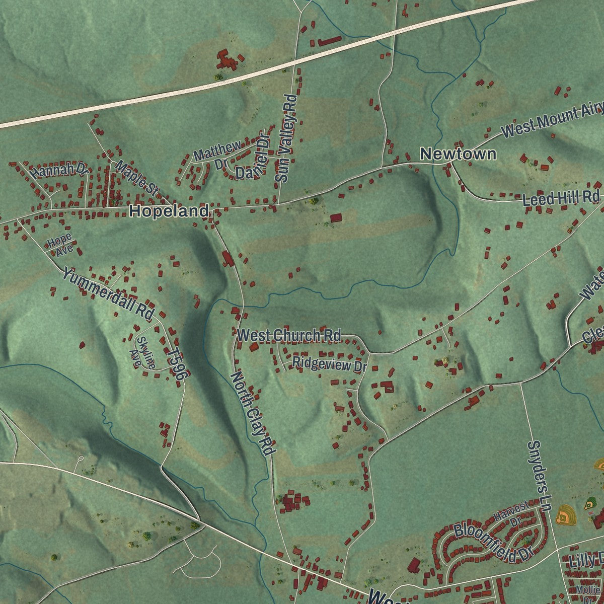 Close-up of the map of Clay, Lancaster County, Pennsylvania print showing street and building detail