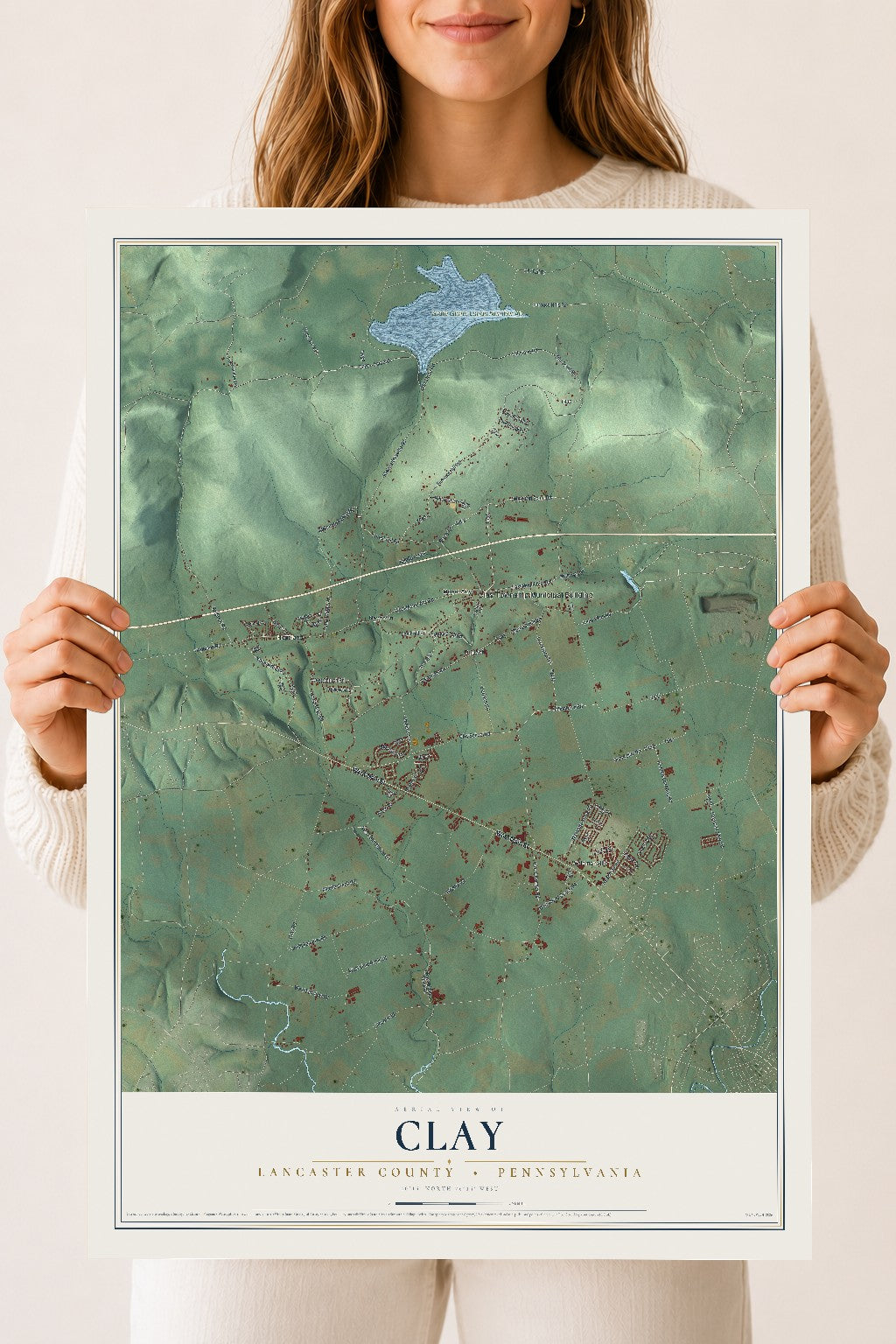 Map of Clay, Lancaster County, Pennsylvania, 18 x 24 inch unframed archival matte print
