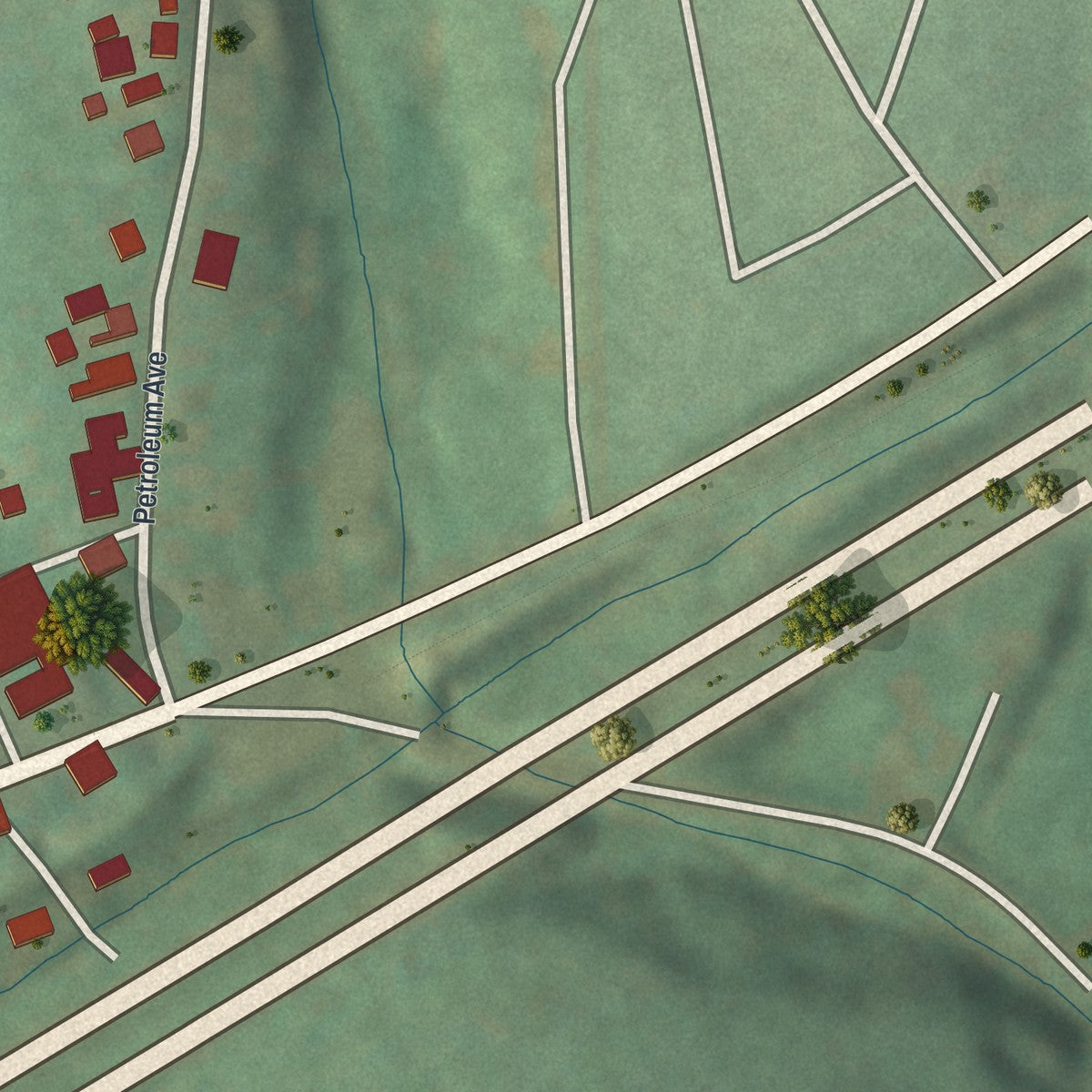 Second close-up of the map of Claysville, Pennsylvania print showing more streets and buildings