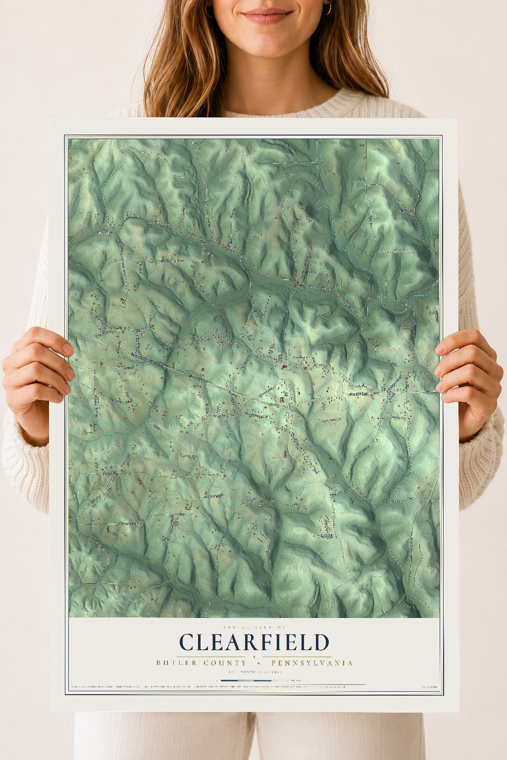 Map of Clearfield, Butler County, Pennsylvania, 18 x 24 inch unframed archival matte print