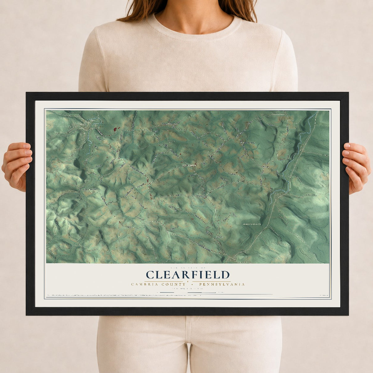 Map of Clearfield, Cambria County, Pennsylvania, 12 x 18 inch print in a black wood frame