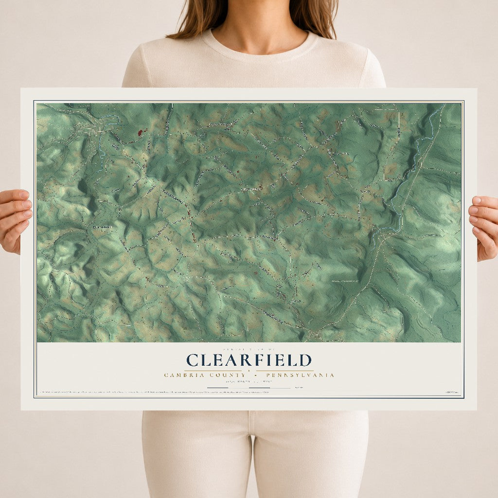 Map of Clearfield, Cambria County, Pennsylvania, 18 x 24 inch unframed archival matte print