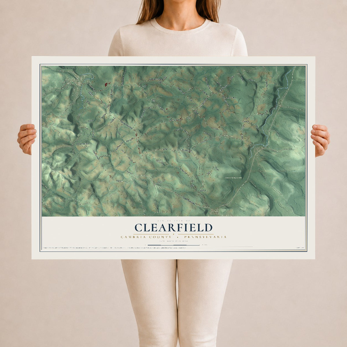 Map of Clearfield, Cambria County, Pennsylvania, 24 x 36 inch unframed archival matte print