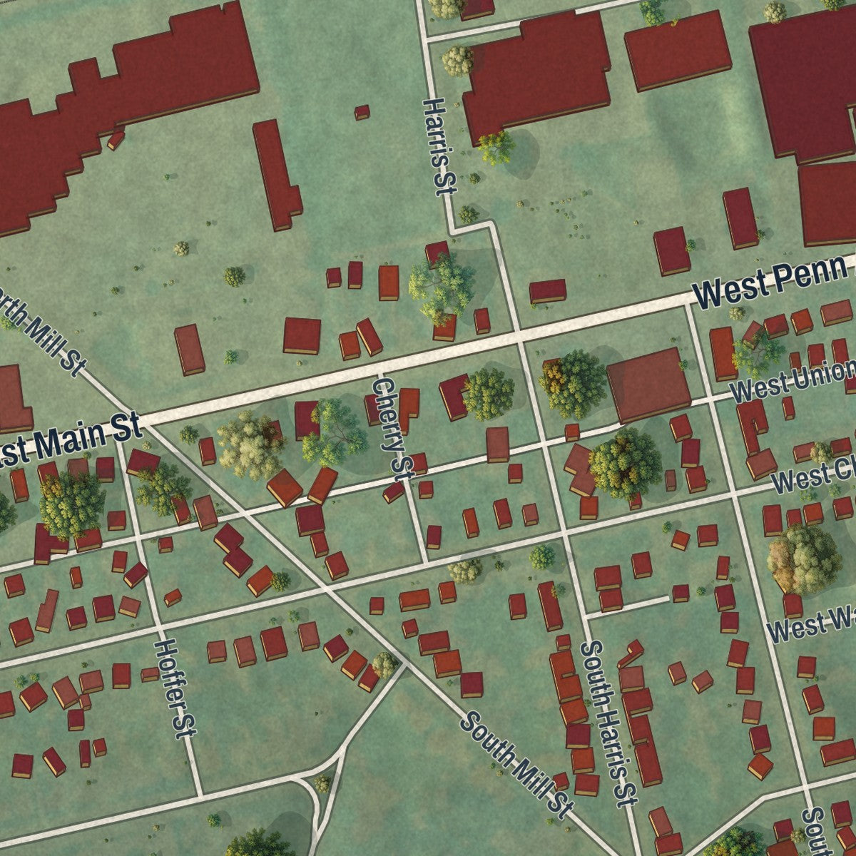 Second close-up of the map of Cleona, Pennsylvania print showing more streets and buildings