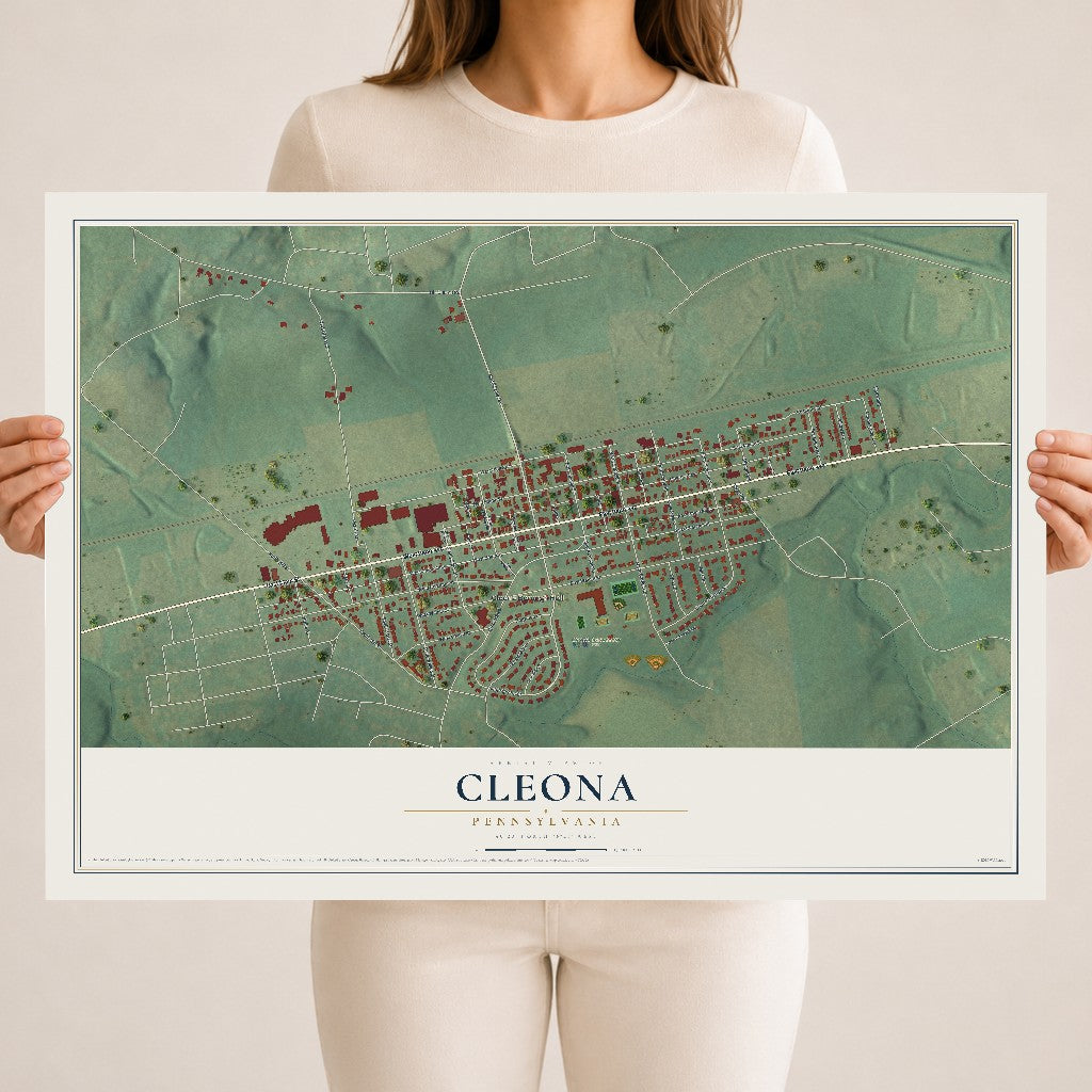 Map of Cleona, Pennsylvania, 18 x 24 inch unframed archival matte print