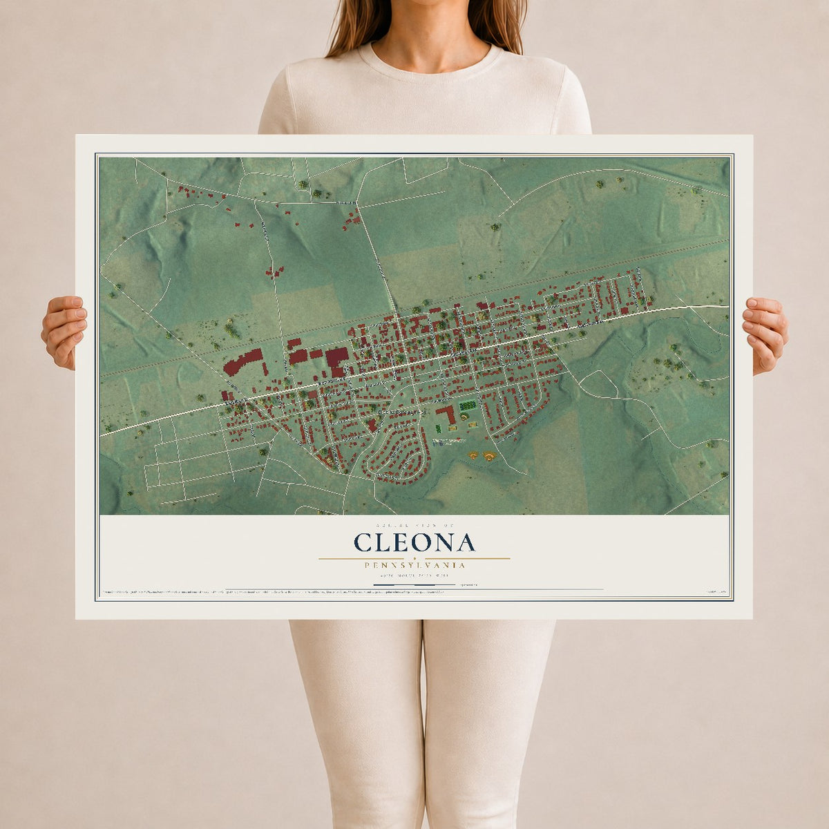 Map of Cleona, Pennsylvania, 24 x 36 inch unframed archival matte print