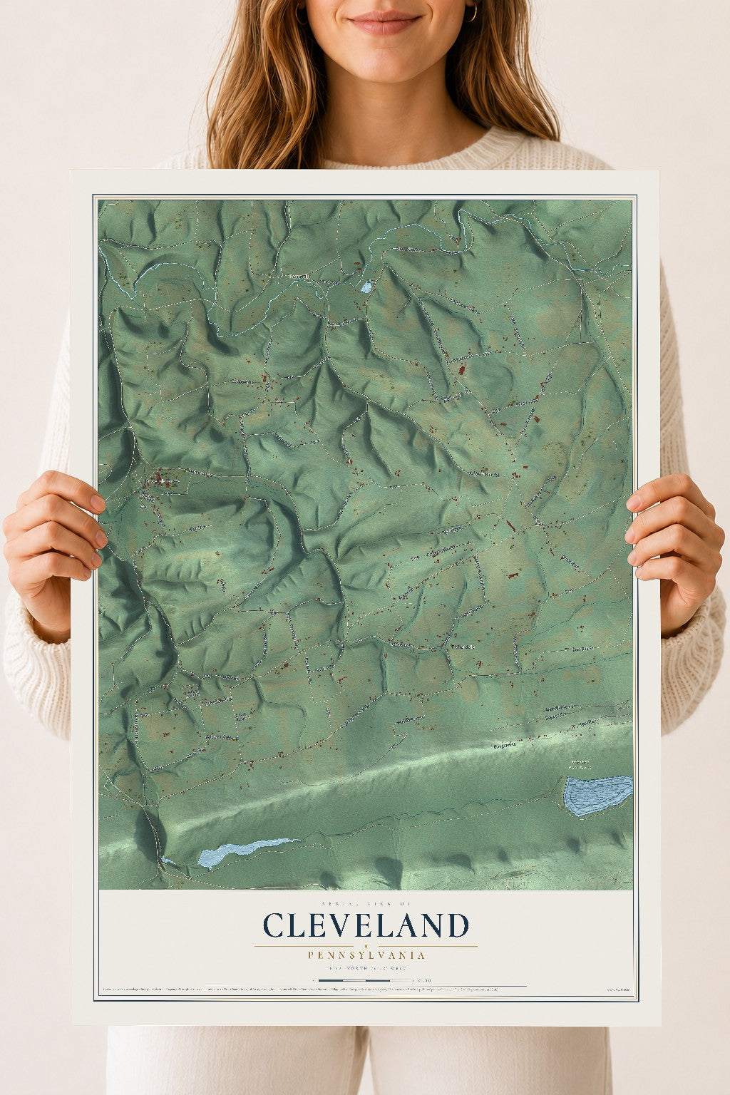 Map of Cleveland, Pennsylvania, 18 x 24 inch unframed archival matte print