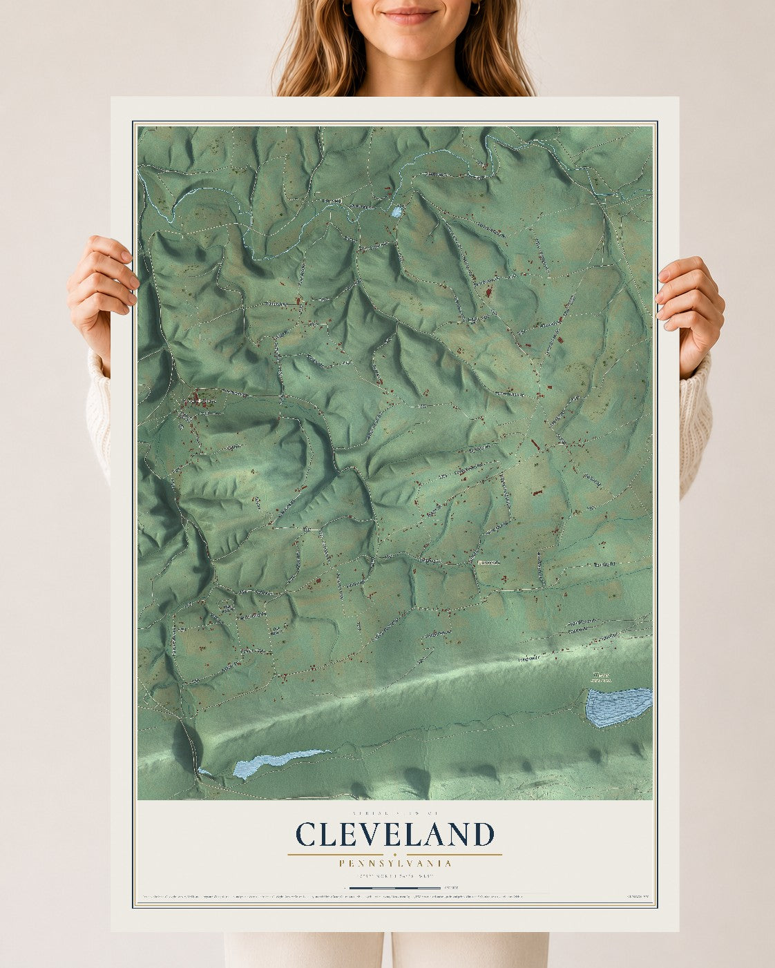Map of Cleveland, Pennsylvania, 24 x 36 inch unframed archival matte print