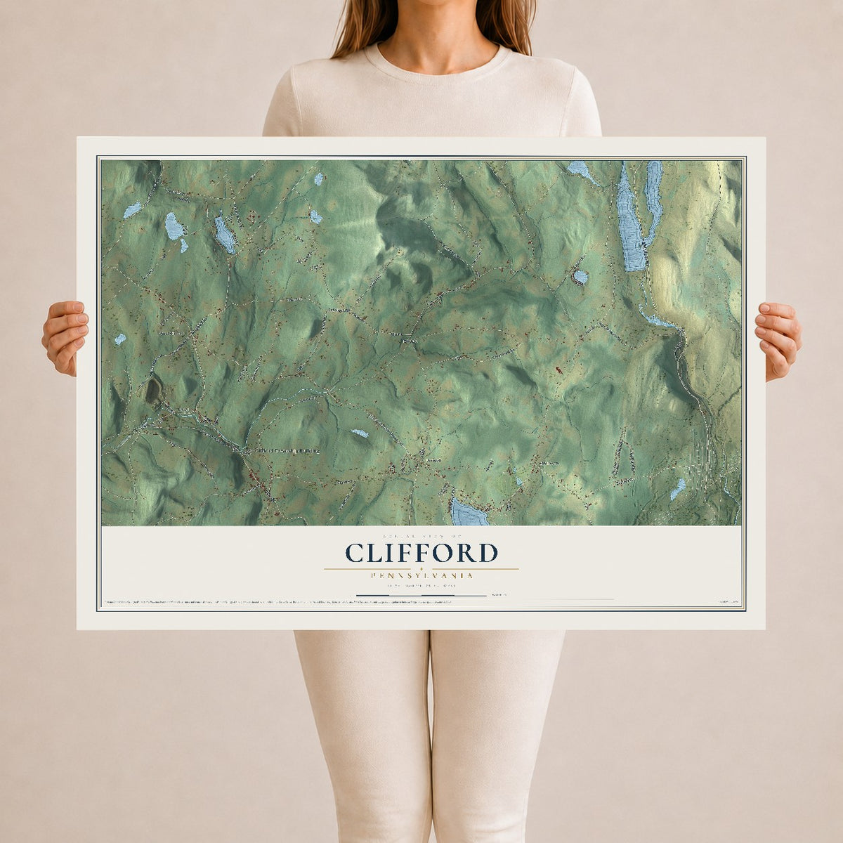 Map of Clifford, Pennsylvania, 24 x 36 inch unframed archival matte print