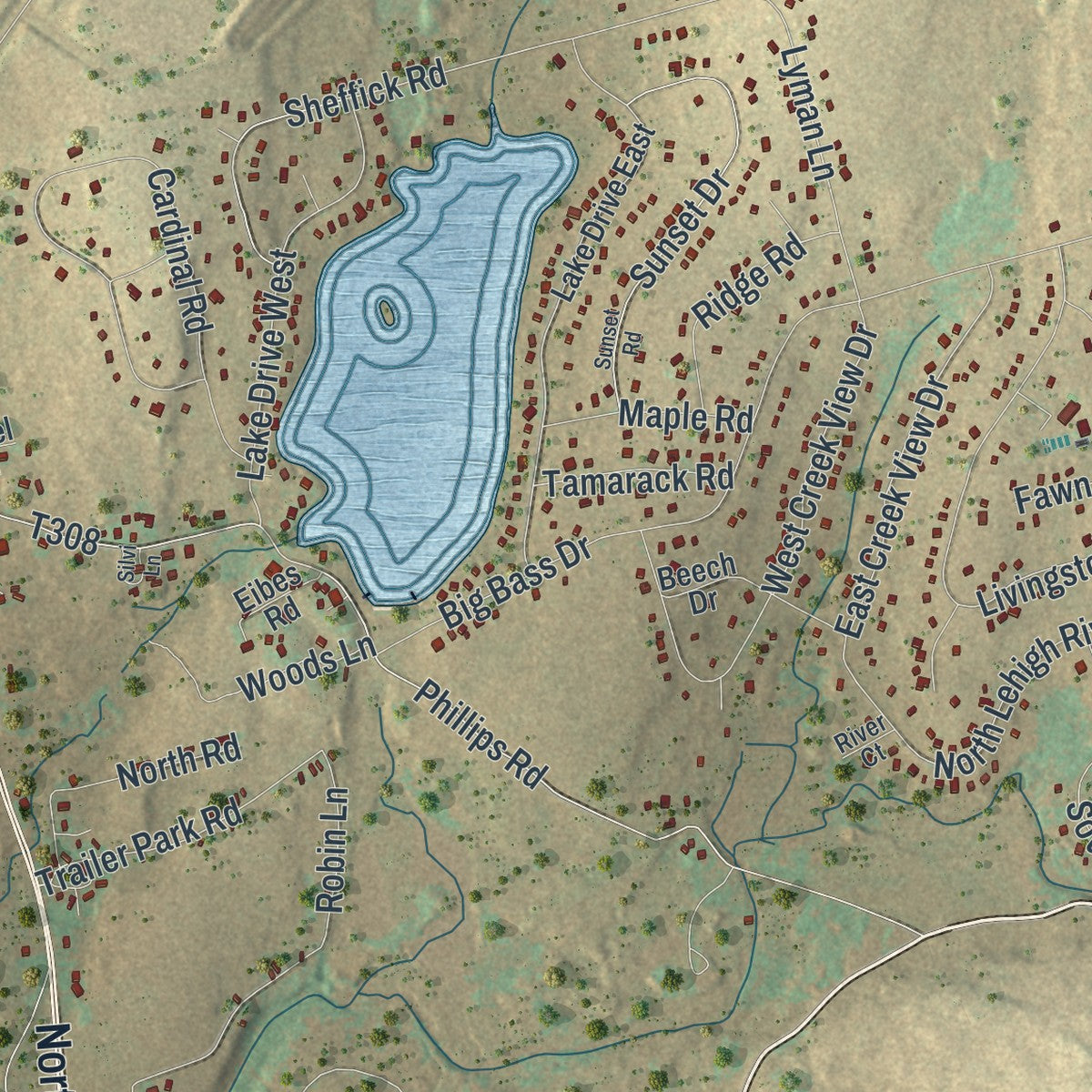 Close-up of the map of Clifton, Pennsylvania print showing street and building detail