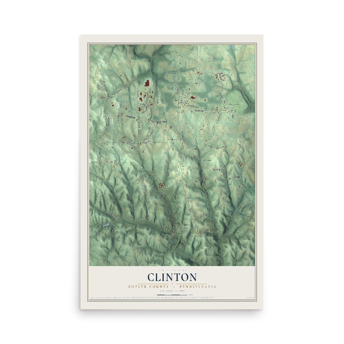 Map of Clinton, Butler County, Pennsylvania, 12 x 18 inch unframed archival matte print