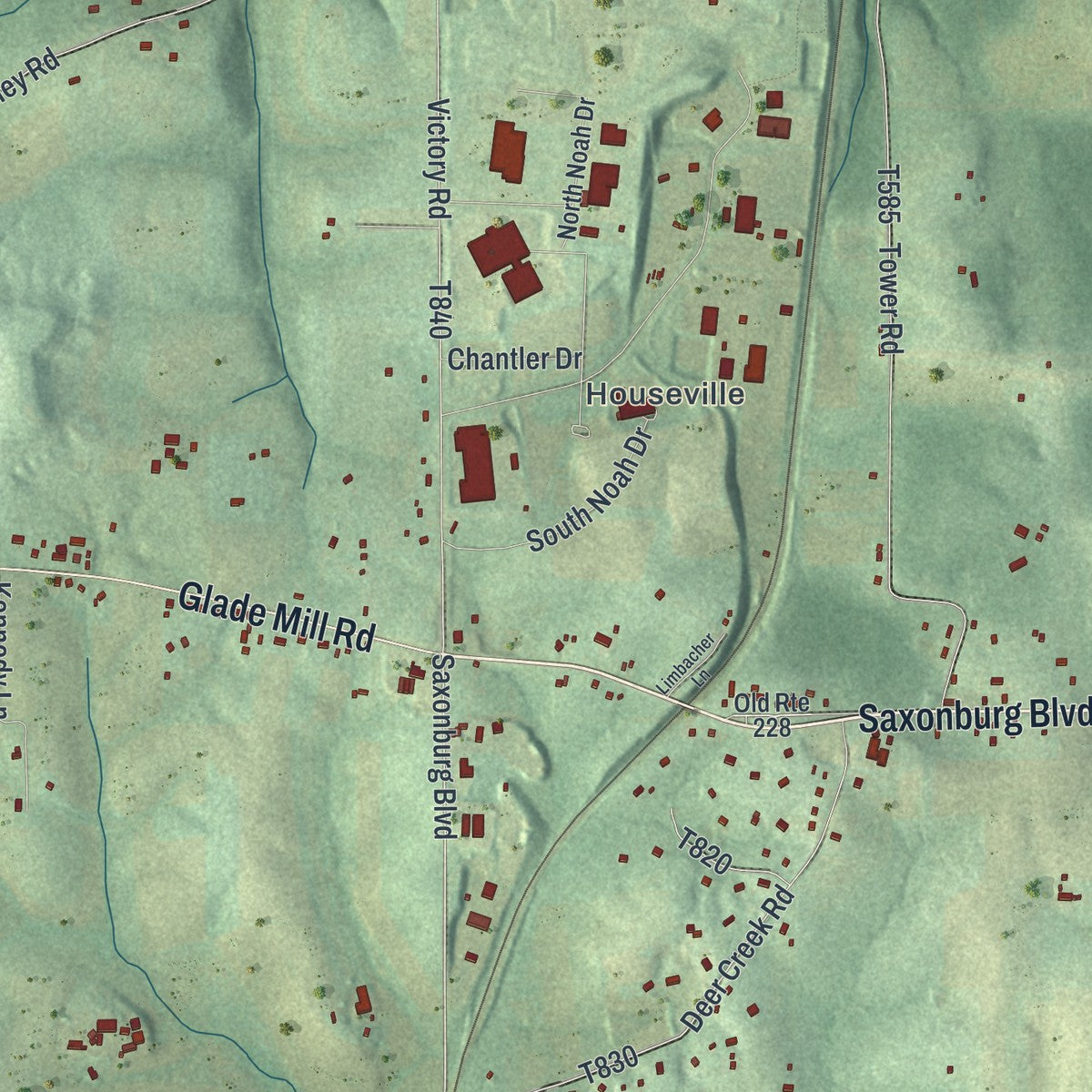 Close-up of the map of Clinton, Butler County, Pennsylvania print showing street and building detail