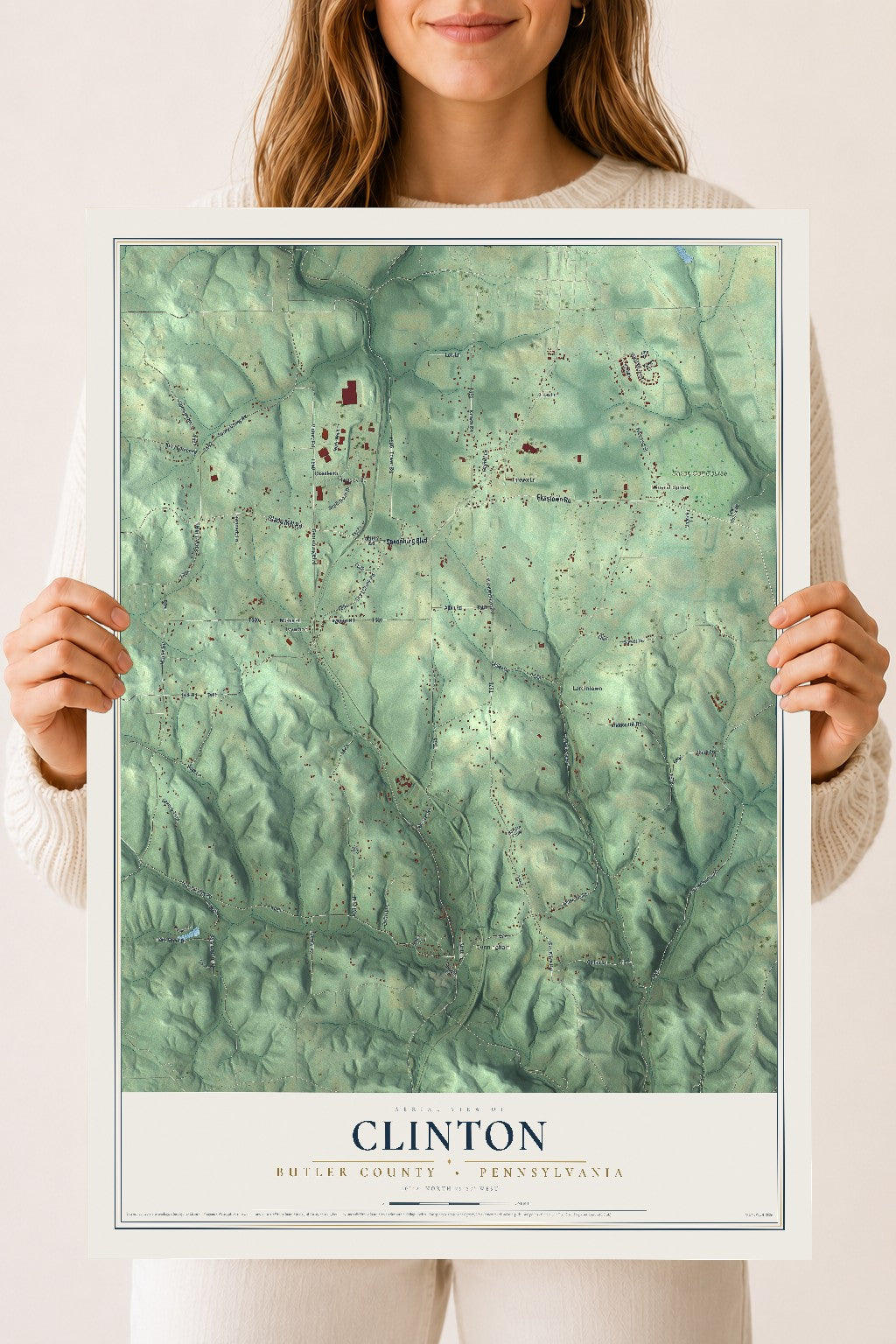 Map of Clinton, Butler County, Pennsylvania, 18 x 24 inch unframed archival matte print
