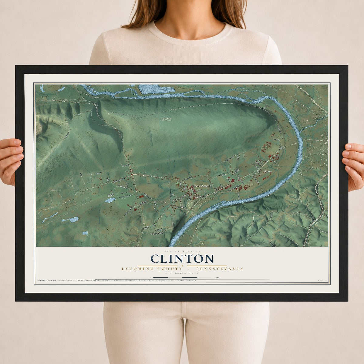 Map of Clinton, Lycoming County, Pennsylvania, 18 x 24 inch print in a black wood frame