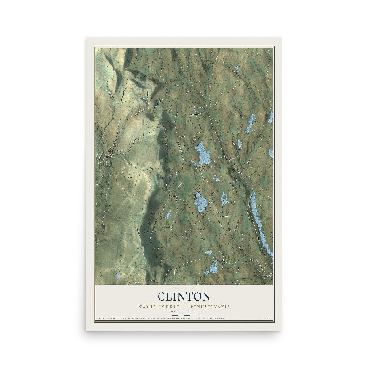 Map of Clinton, Wayne County, Pennsylvania, 12 x 18 inch unframed archival matte print