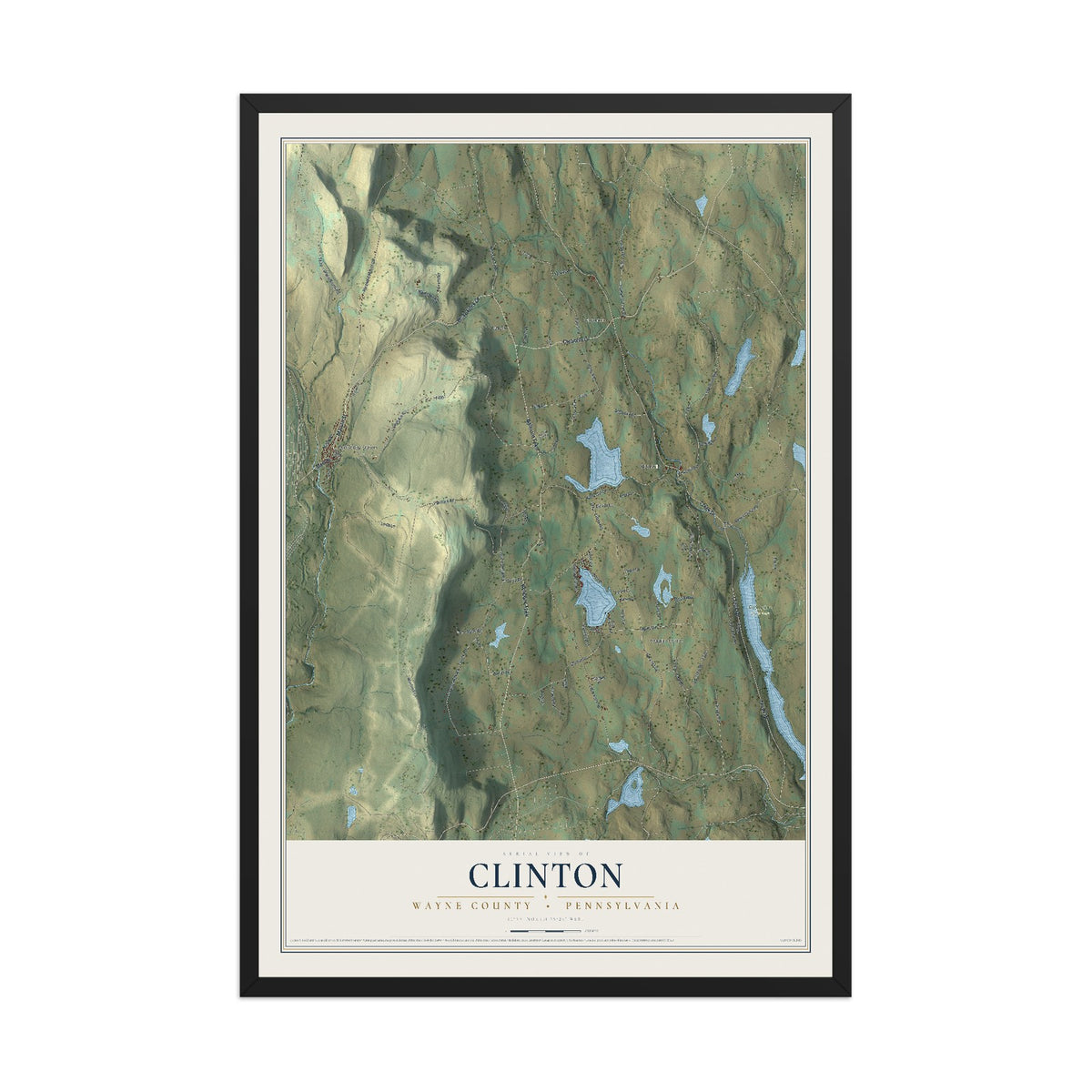 Map of Clinton, Wayne County, Pennsylvania, 12 x 18 inch print in a black wood frame