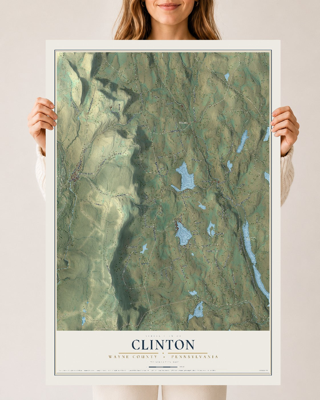 Map of Clinton, Wayne County, Pennsylvania, 24 x 36 inch unframed archival matte print