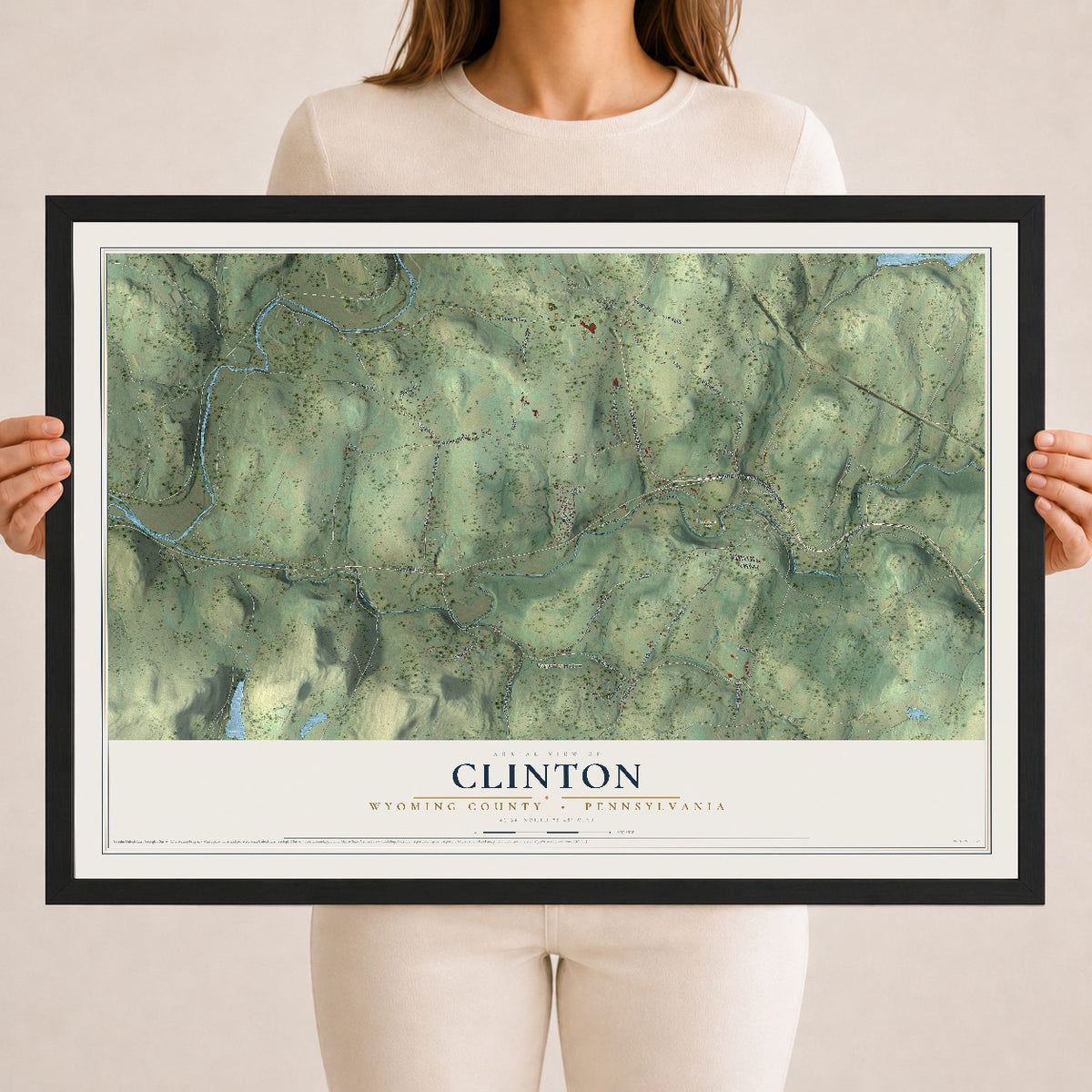 Map of Clinton, Wyoming County, Pennsylvania, 18 x 24 inch print in a black wood frame