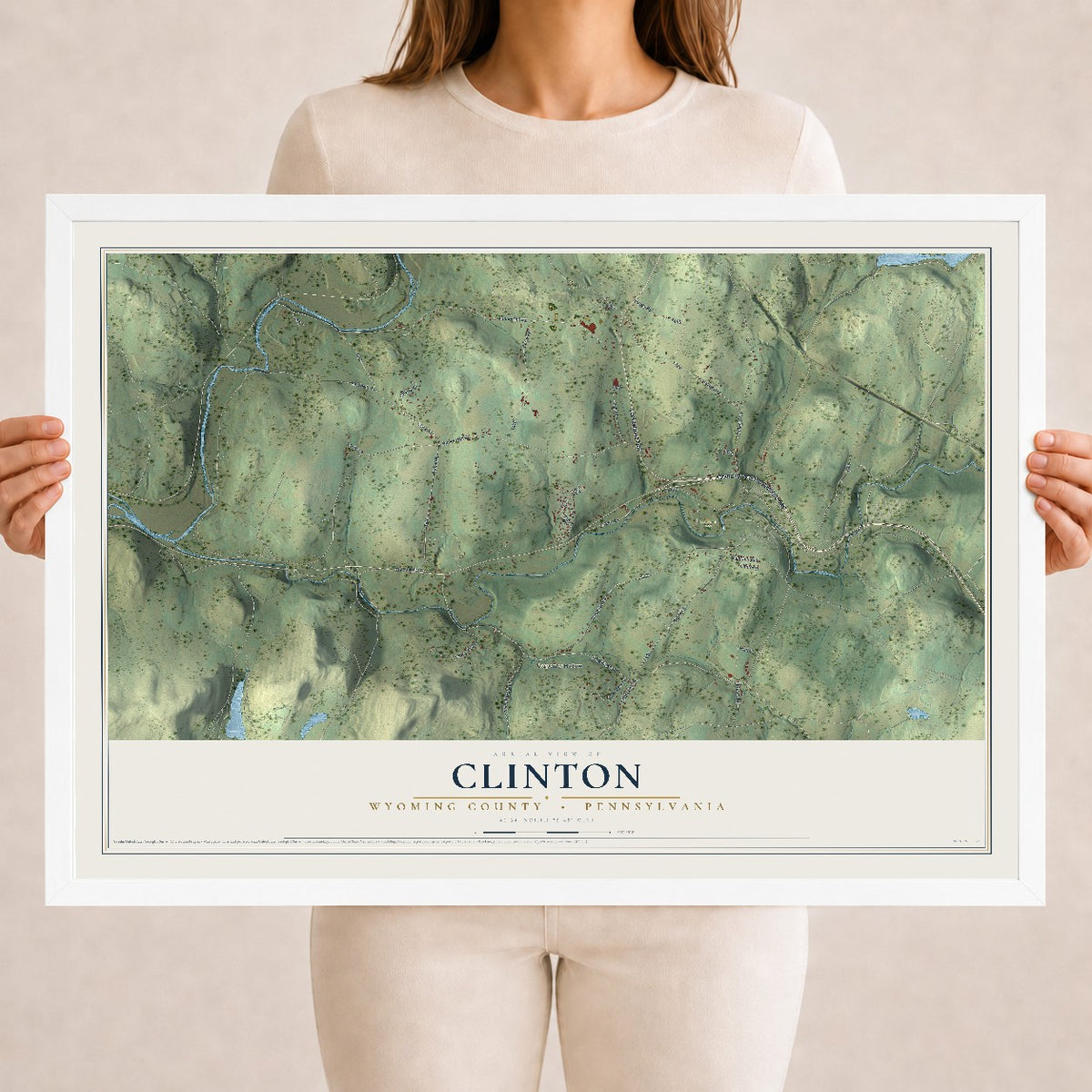 Map of Clinton, Wyoming County, Pennsylvania, 18 x 24 inch print in a white wood frame