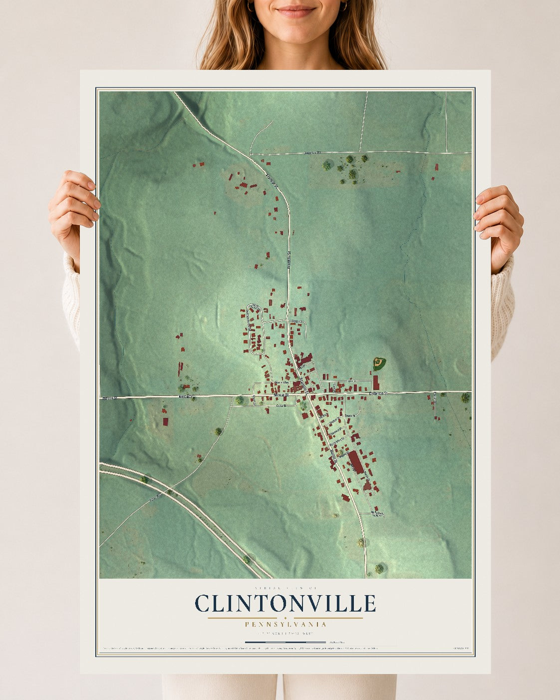 Map of Clintonville, Pennsylvania, 24 x 36 inch unframed archival matte print
