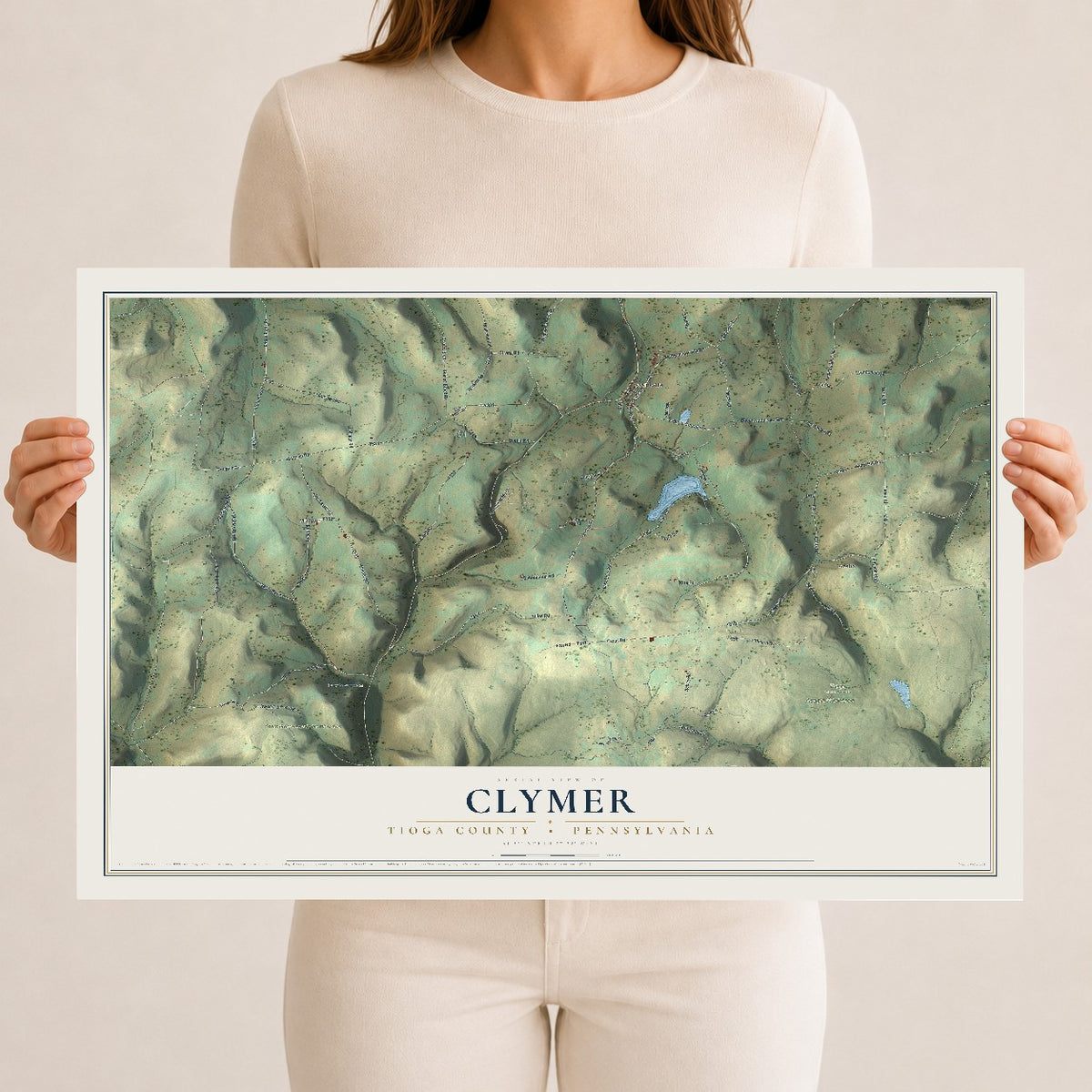 Map of Clymer, Tioga County, Pennsylvania, 12 x 18 inch unframed archival matte print
