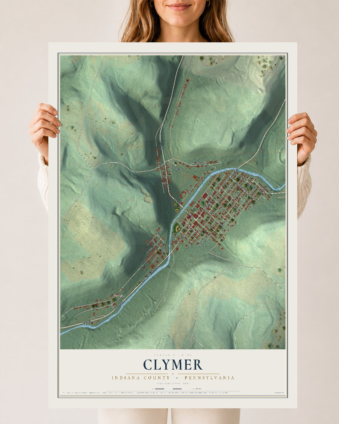 Map of Clymer, Indiana County, Pennsylvania, 24 x 36 inch unframed archival matte print