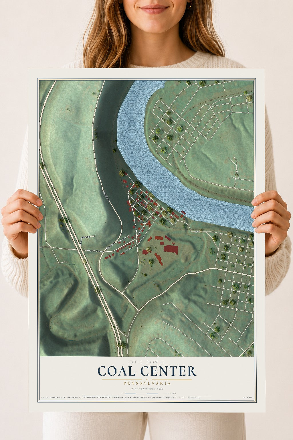 Map of Coal Center, Pennsylvania, 18 x 24 inch unframed archival matte print