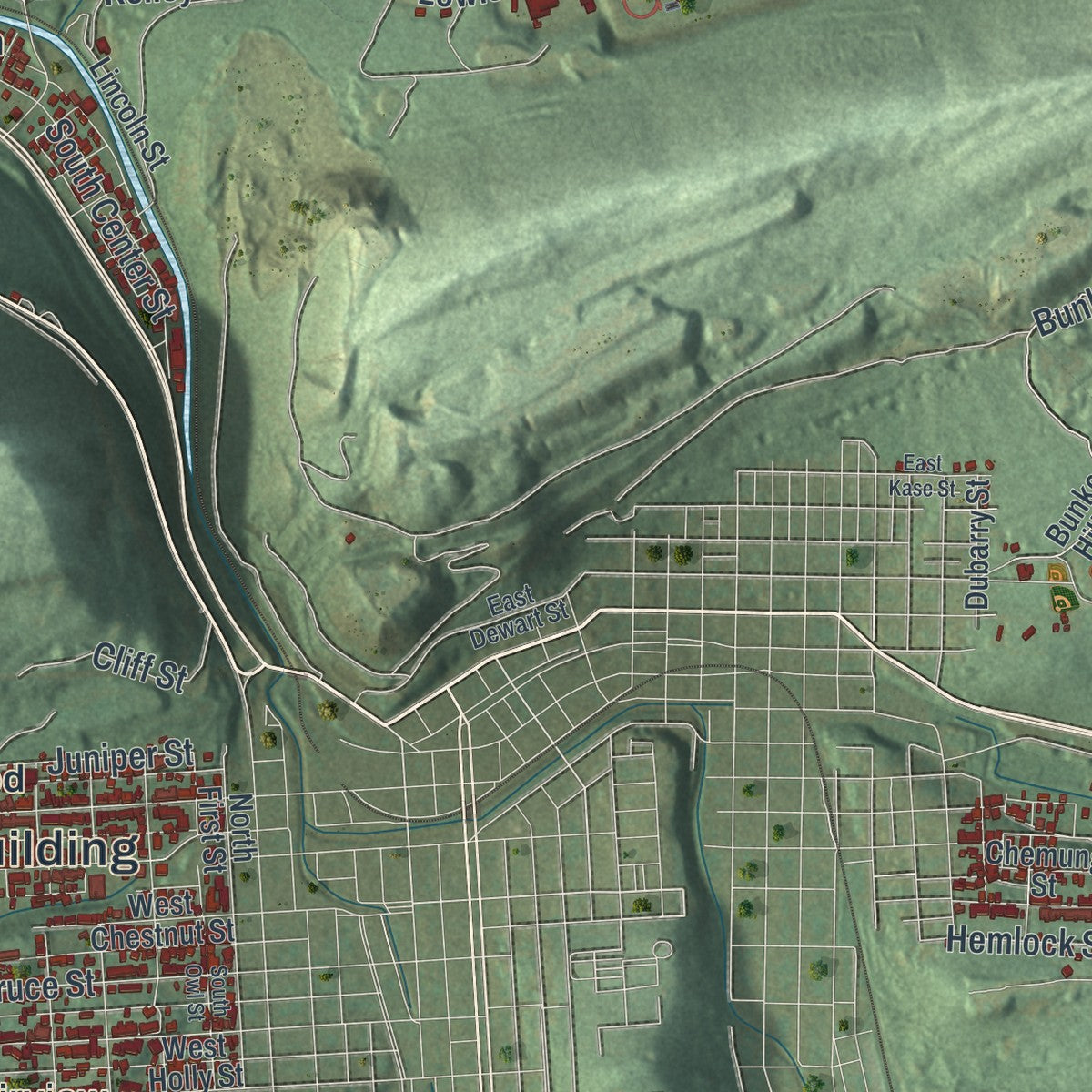 Close-up of the map of Coal, Pennsylvania print showing street and building detail